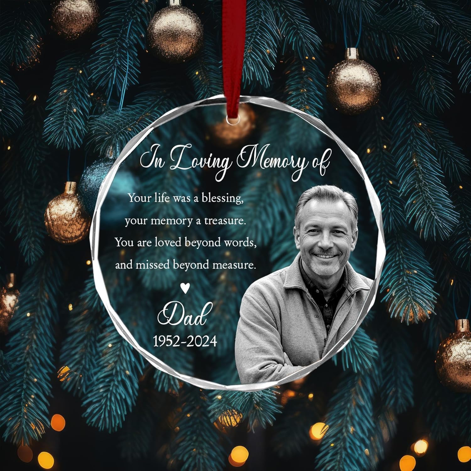 Custom Photo Memorial Heart Glass Ornament