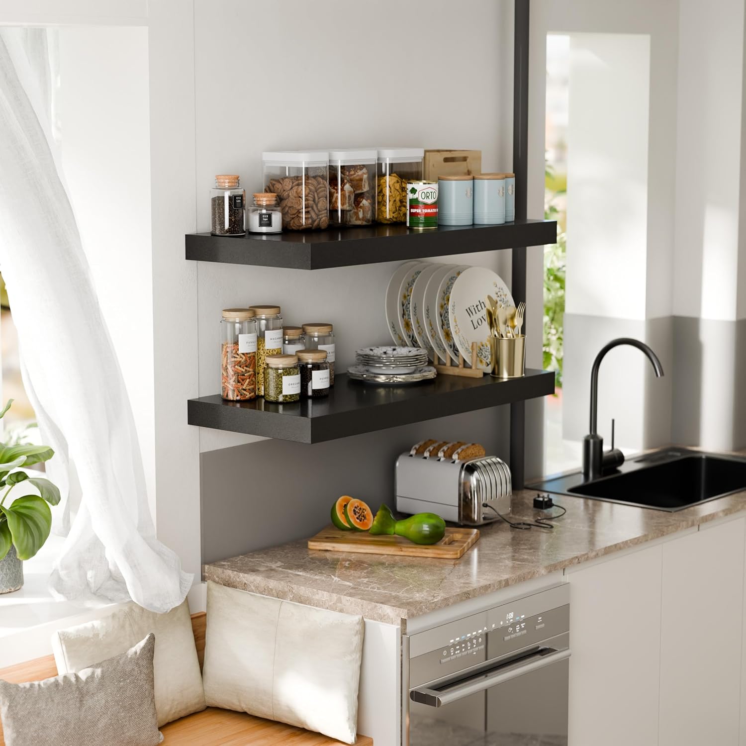 Black 24 Inch Floating Shelves with Invisible Brackets for Wall Decor