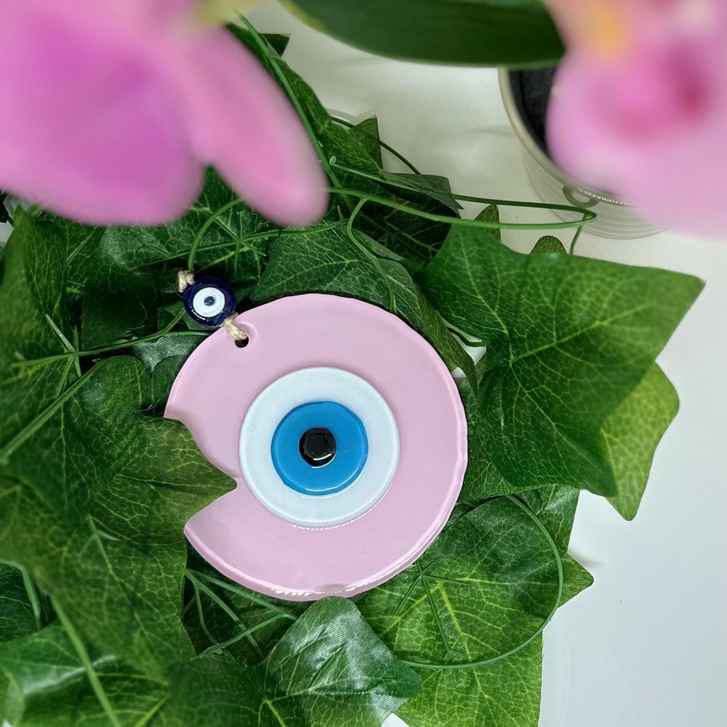 Powder Pink Boho Evil Eye Wall Hanging Decor Good Luck Charm Gift for Girls Handmade Turkish Nazar Amulet