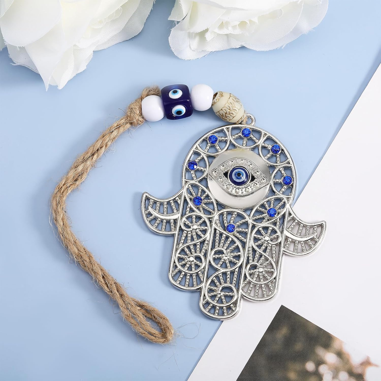 Hamsa Hand Evil Eye Glass Ornament for Car and Home Decor