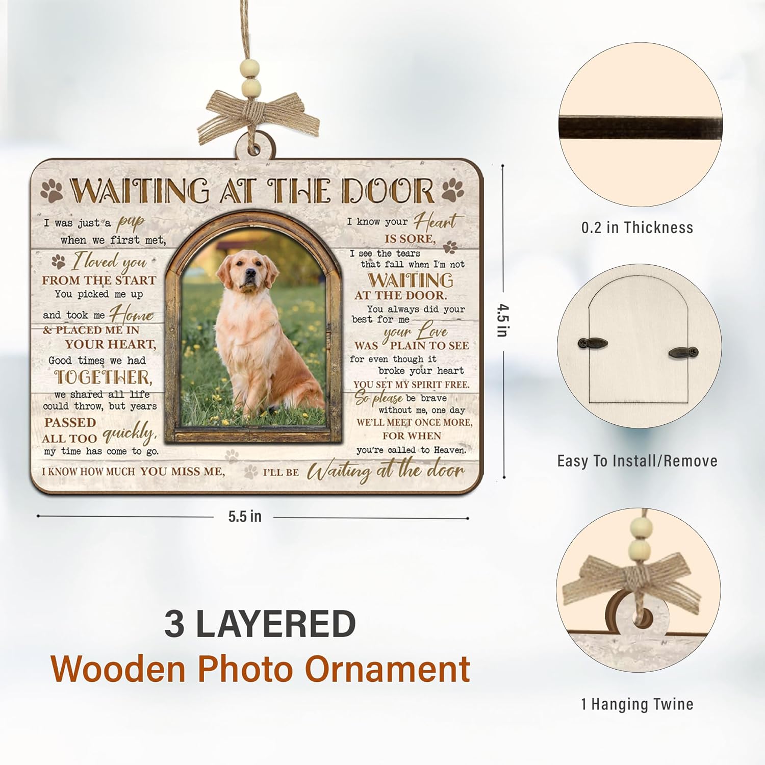 Dog Memorial Gift - Waiting at The Door Wooden Ornament