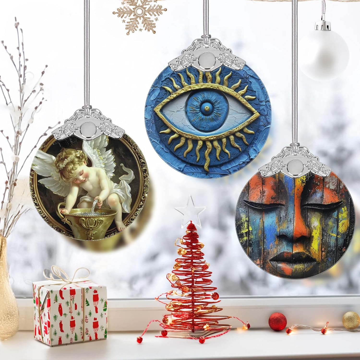 3 Inch Stained Glass Christmas Decoration with Evil Eye