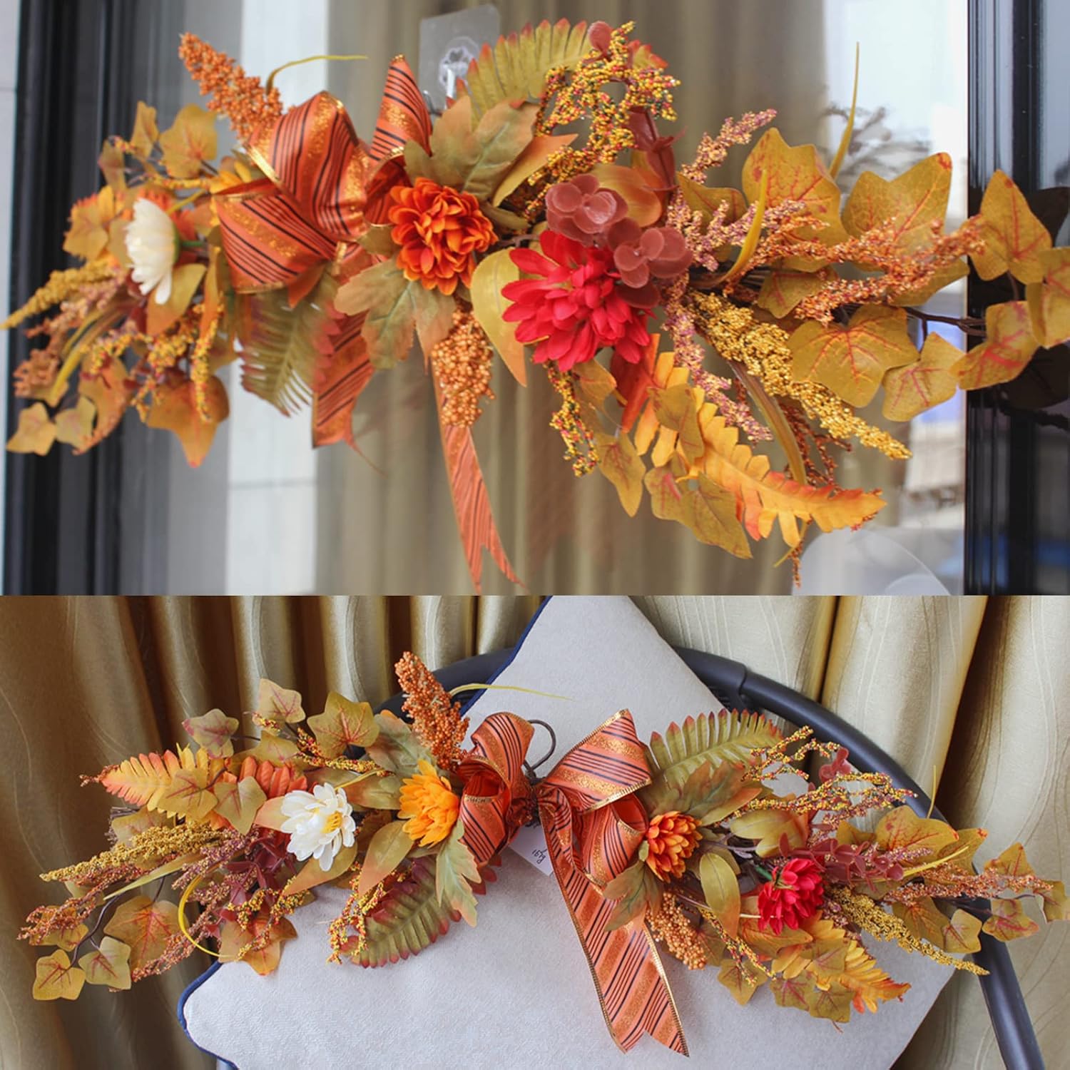 BEIJIALY 28in Autumn Fall Wreath with Bow