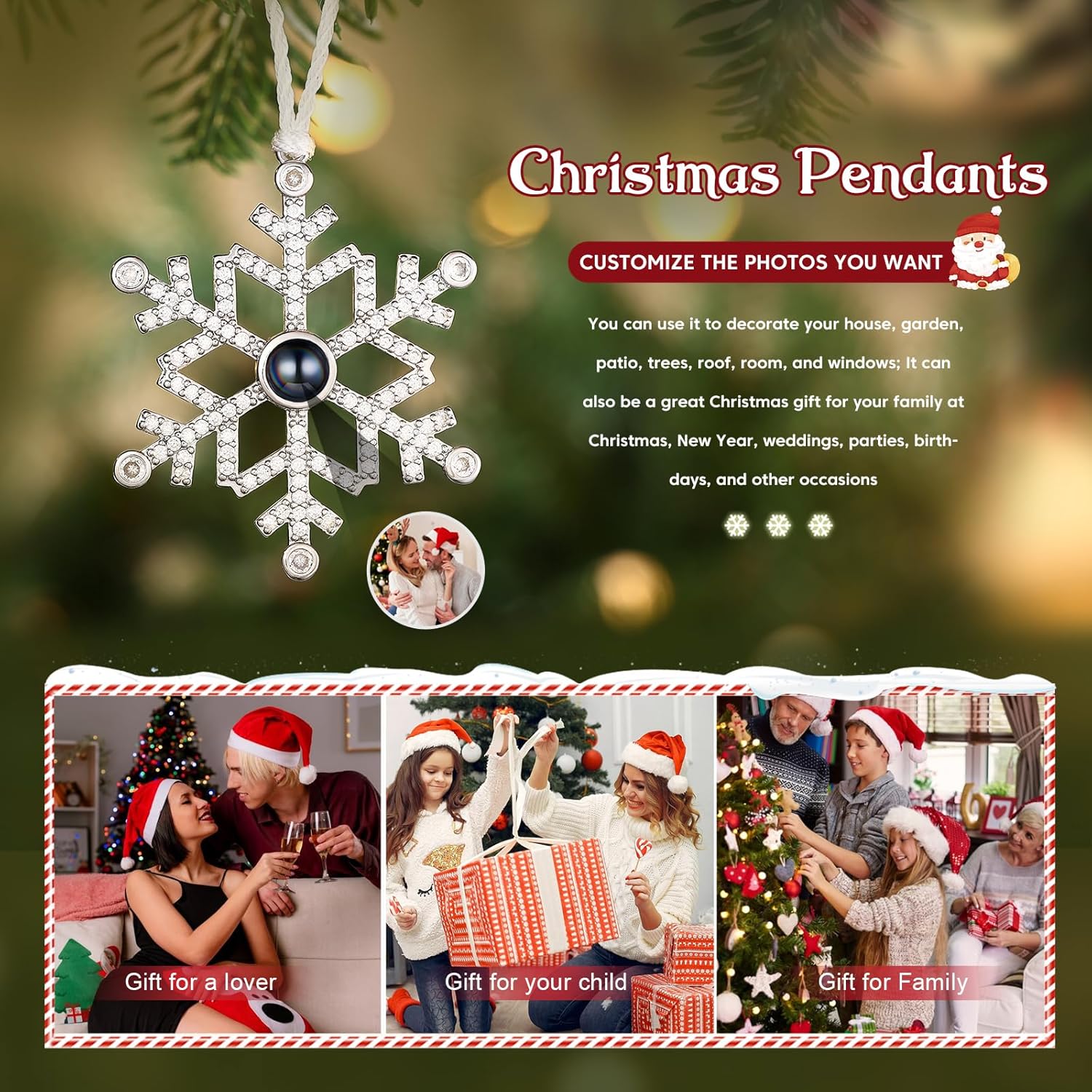 Personalized Christmas Photo Ornament with Custom Snowflake Design