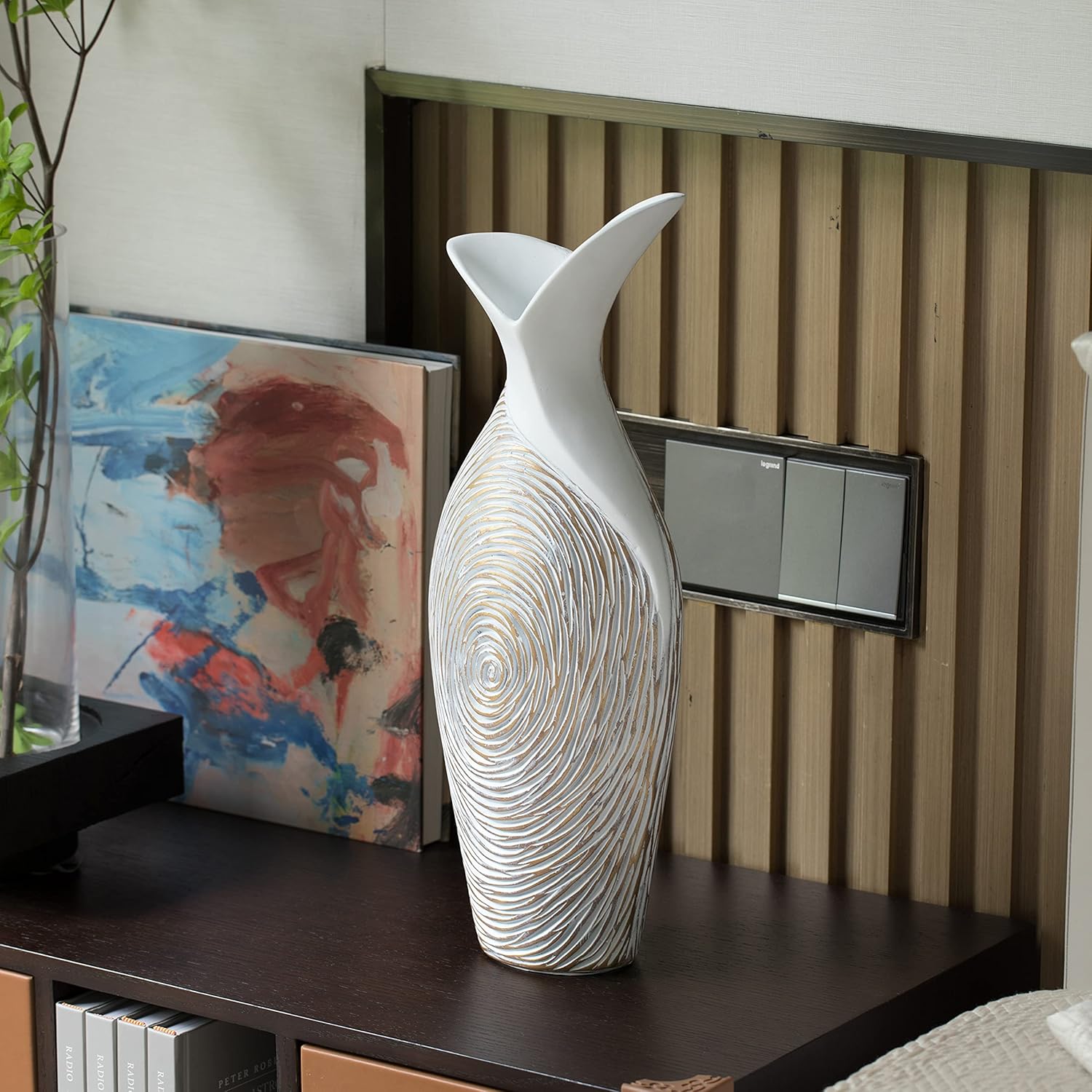 175 Inch Ribbed Ceramic White Vase Modern Design