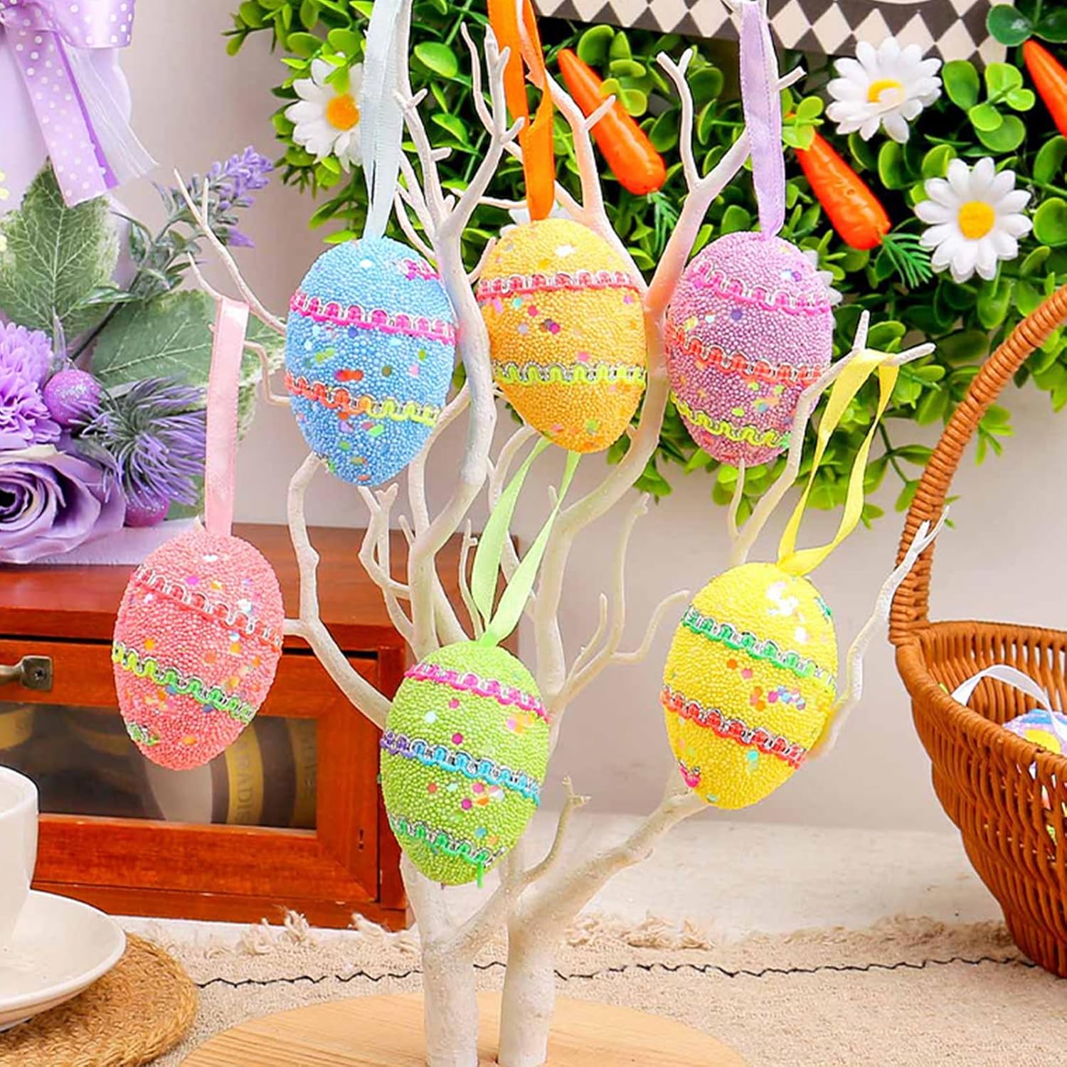 12PCS Multicolor Foam Easter Egg Hanging Decorations