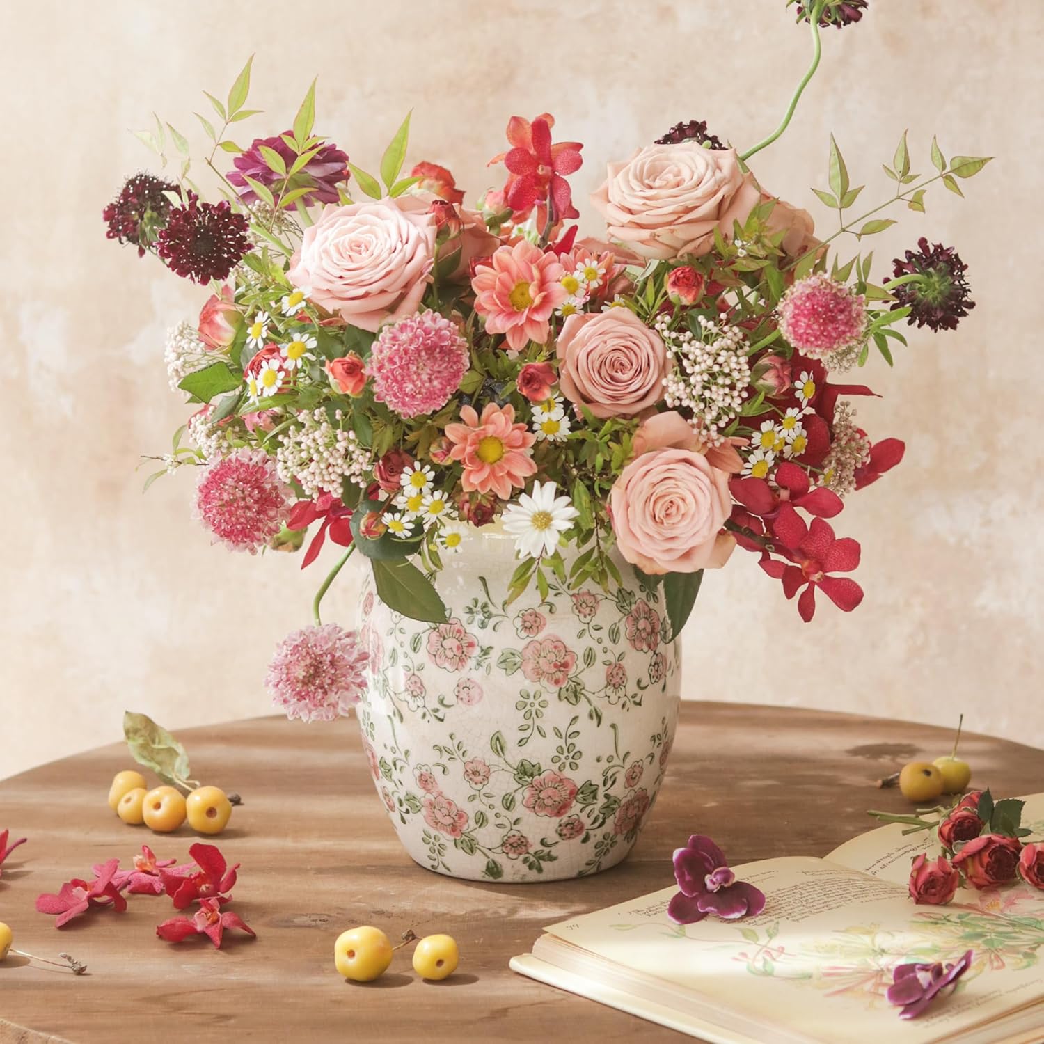 Ronasip Floral Farmhouse Ceramic Vase with Rustic Design