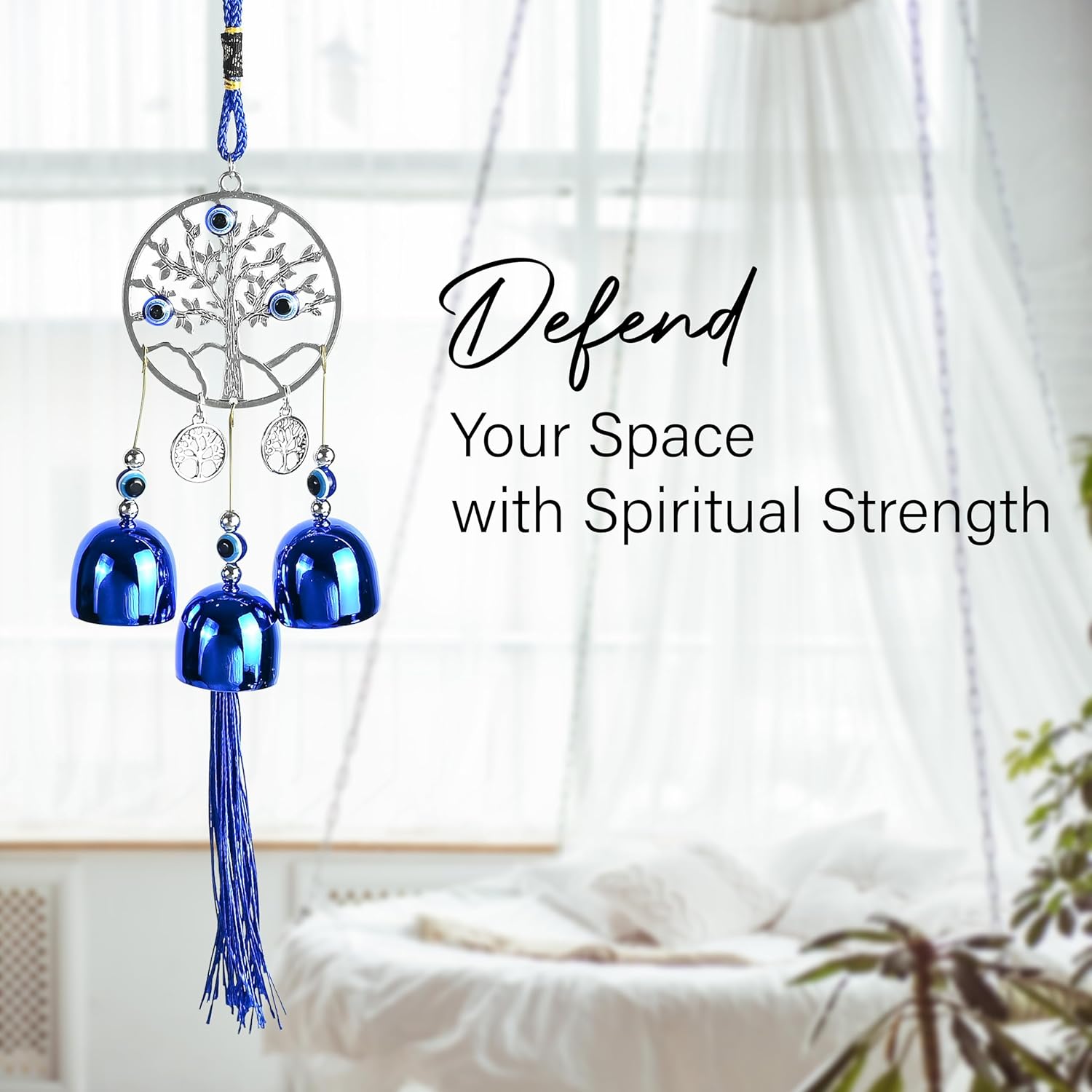 BEZAVO Blue Evil Eye Wall Hanging Decor with 5 Bells