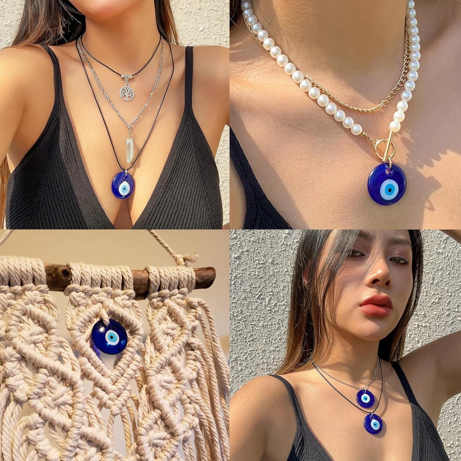 Honbay 12PCS Turkish Blue Evil Eye Glass Pendant Hanging Ornament with Ropes