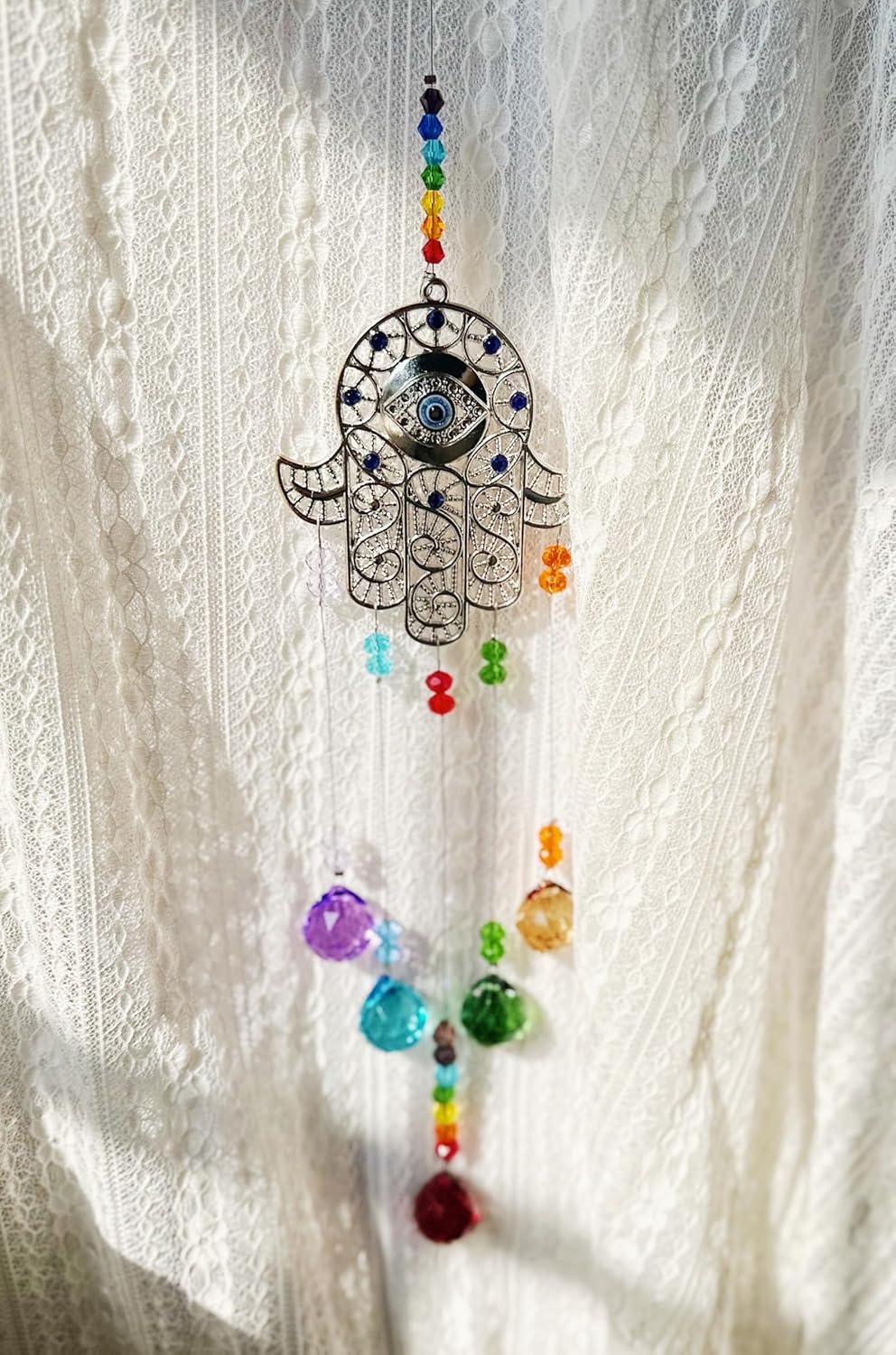 Hamsa Hand Evil Eye Crystal Hanging Car Charm