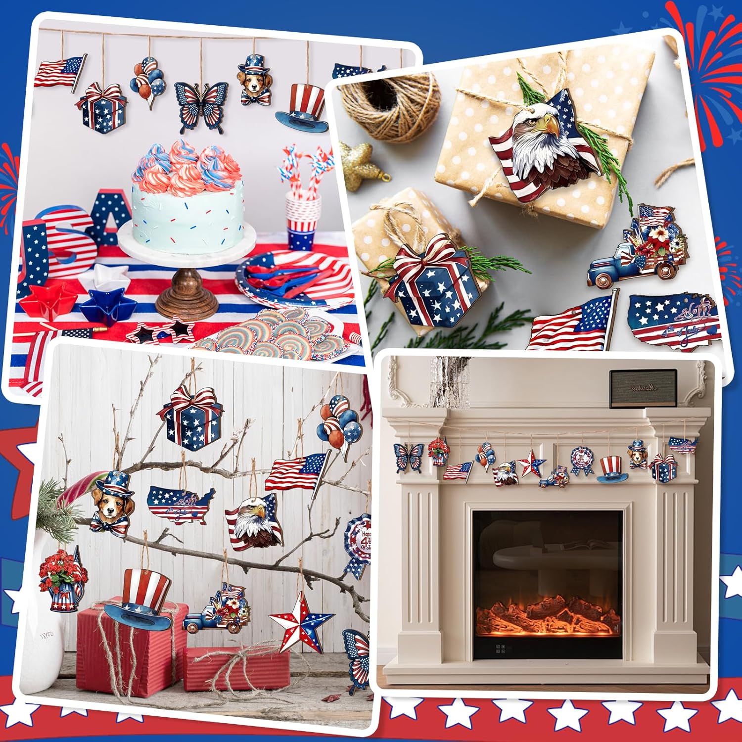 VinTS 36 Pcs 4th of July Wooden Tree Decorations