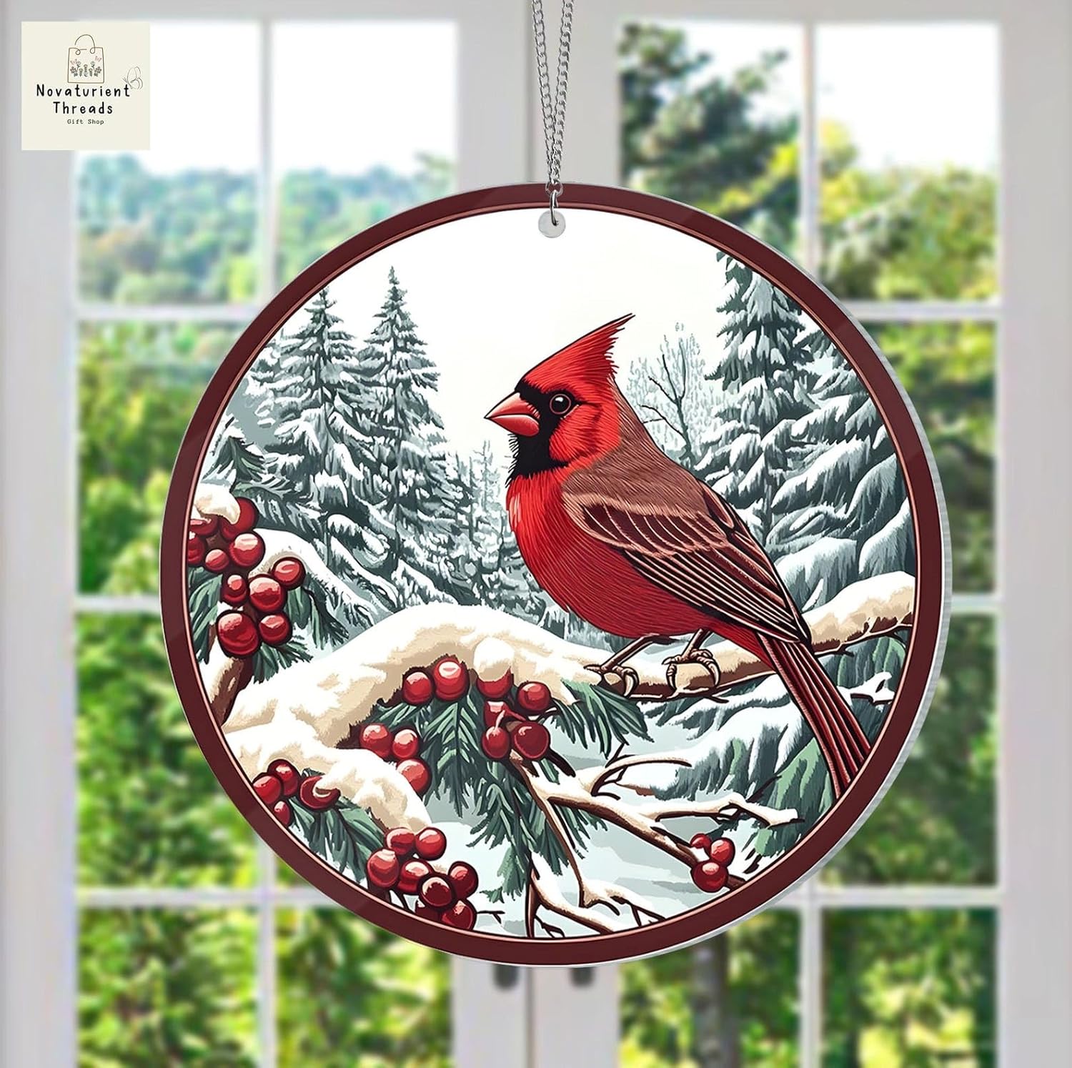 Red Cardinal Wreath Christmas Door Hanger Ornament