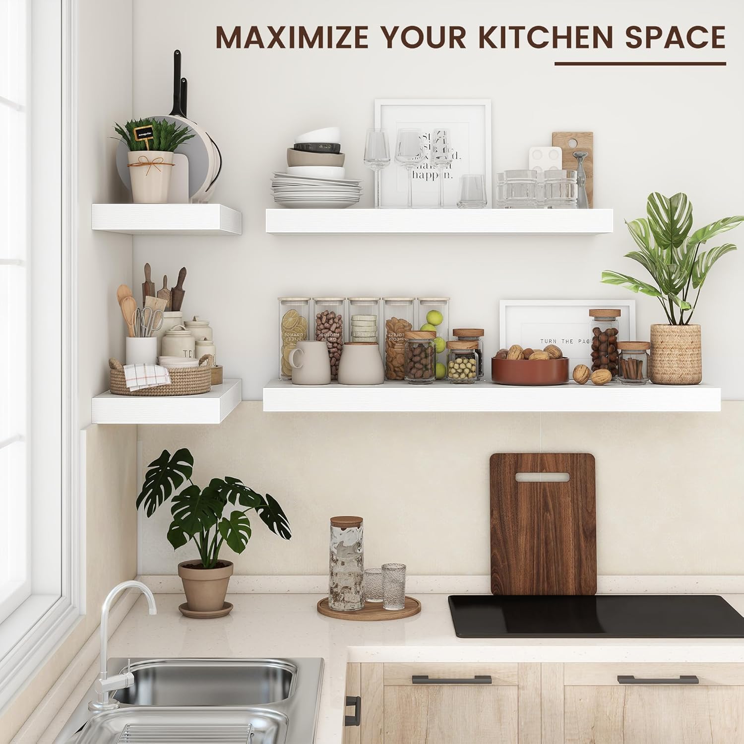 White Floating Wall Shelves 24x12 Inch Modern Design