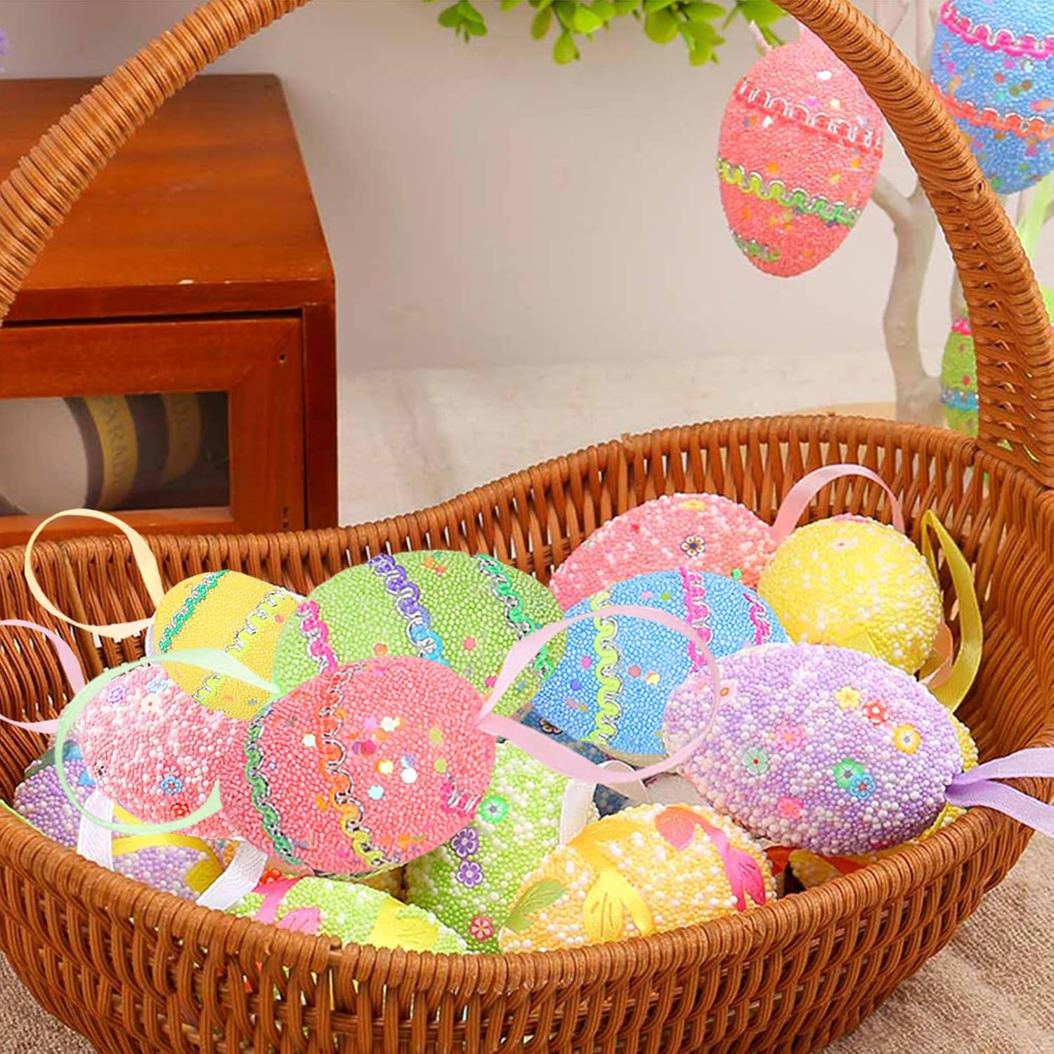 12PCS Multicolor Foam Easter Egg Hanging Decorations