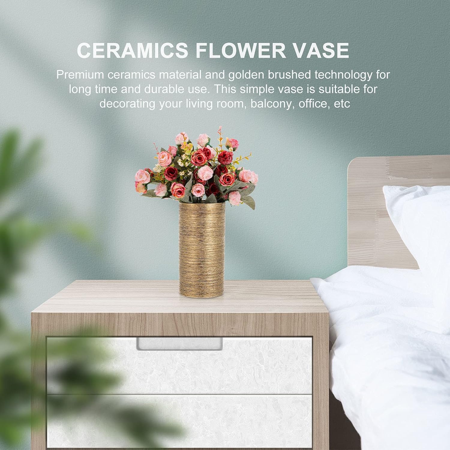 GANAZONO 1pc Golden Brushed Flower Vase Simple Nordic Design