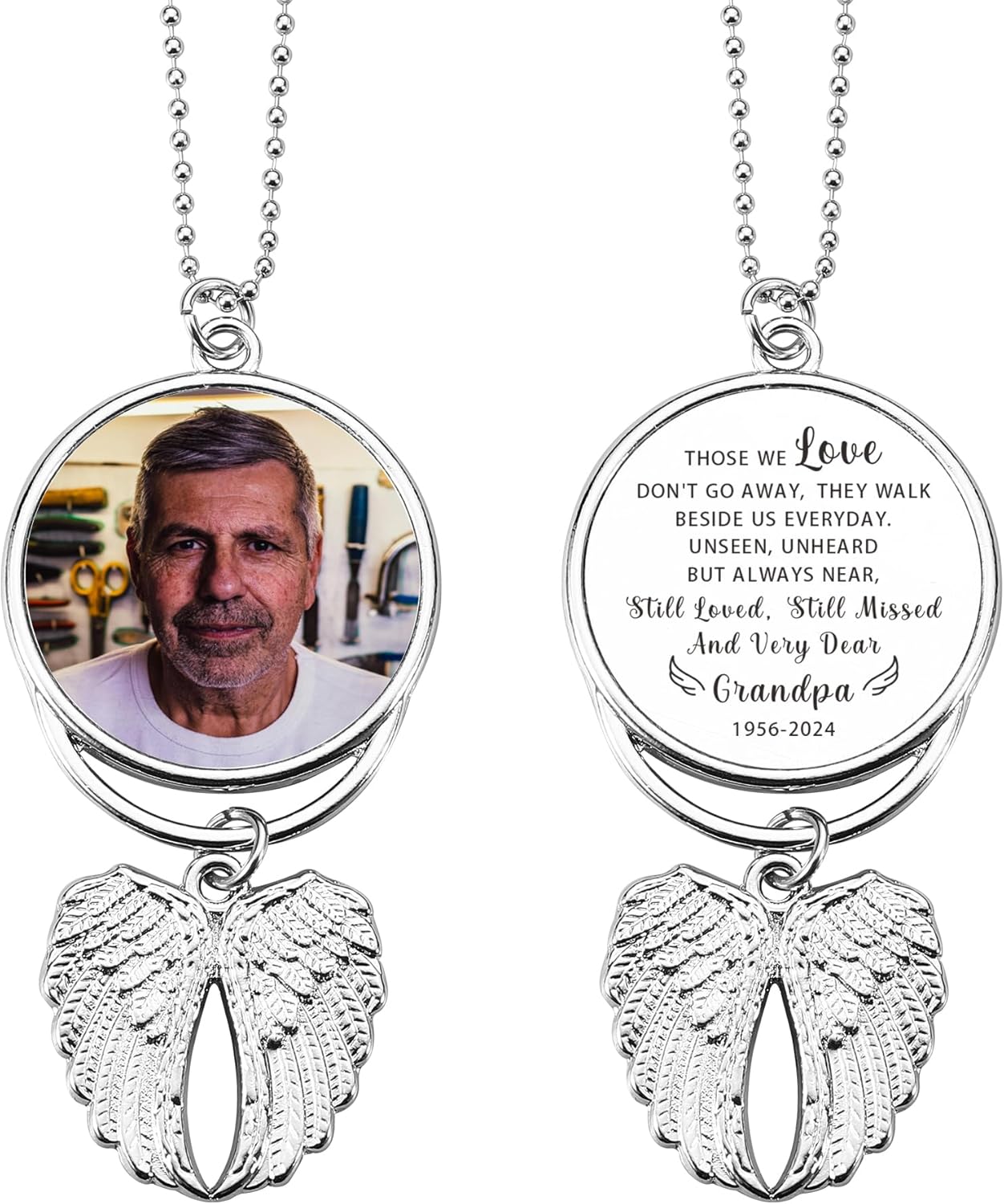 Personalized Photo Memorial Car Pendant - Angel Wings Keychain