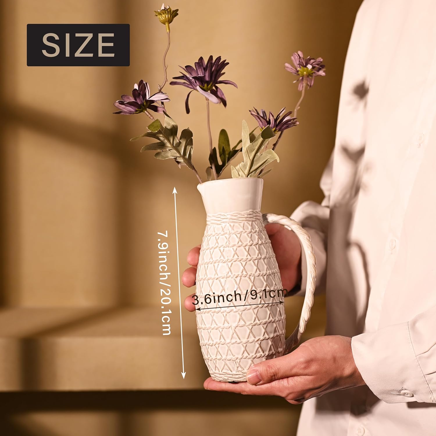 VICTOR TERESA Small White Ceramic Pitcher Vase for Home Decor