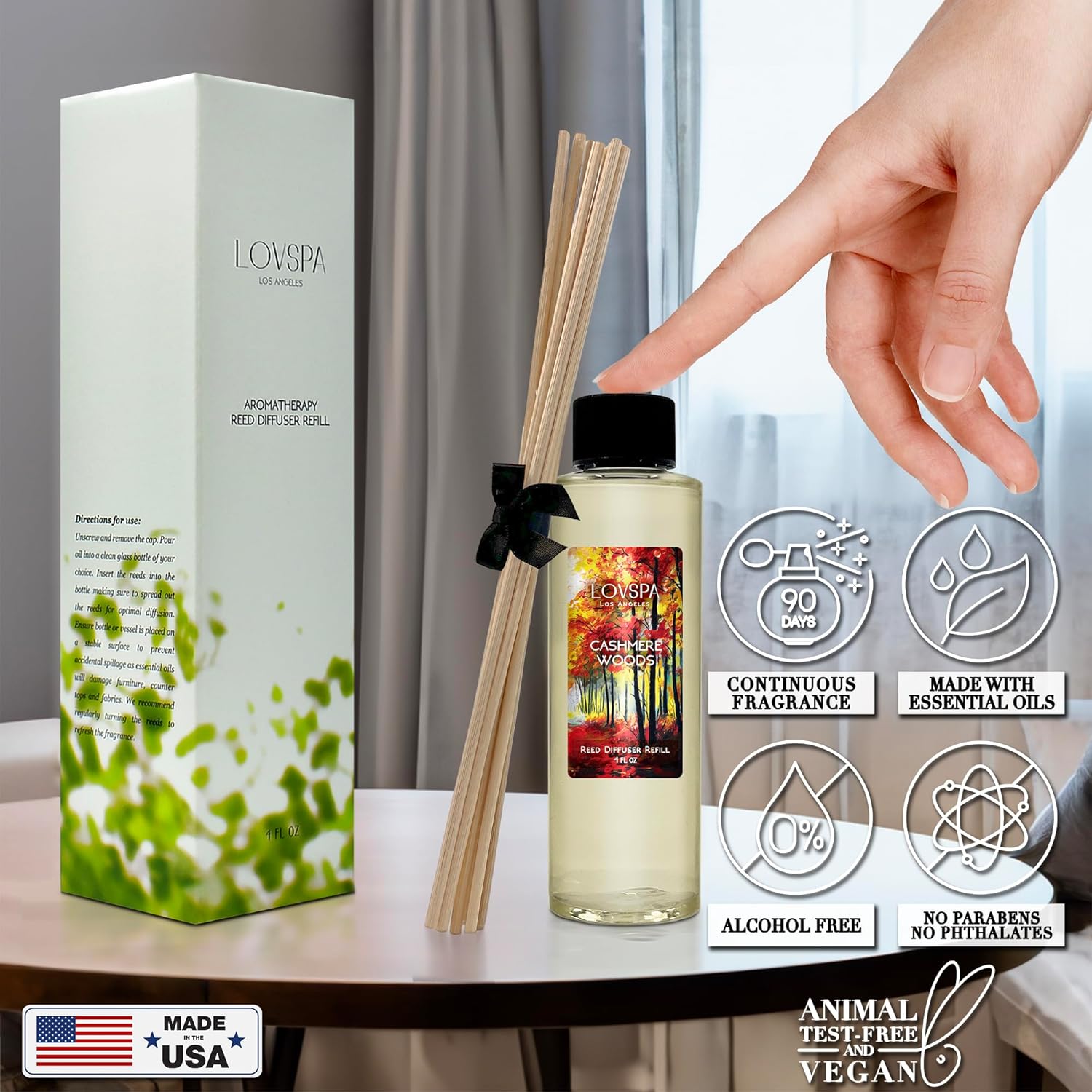 LOVSPA Cashmere Woods Reed Diffuser Oil Refill with Reeds 4 oz