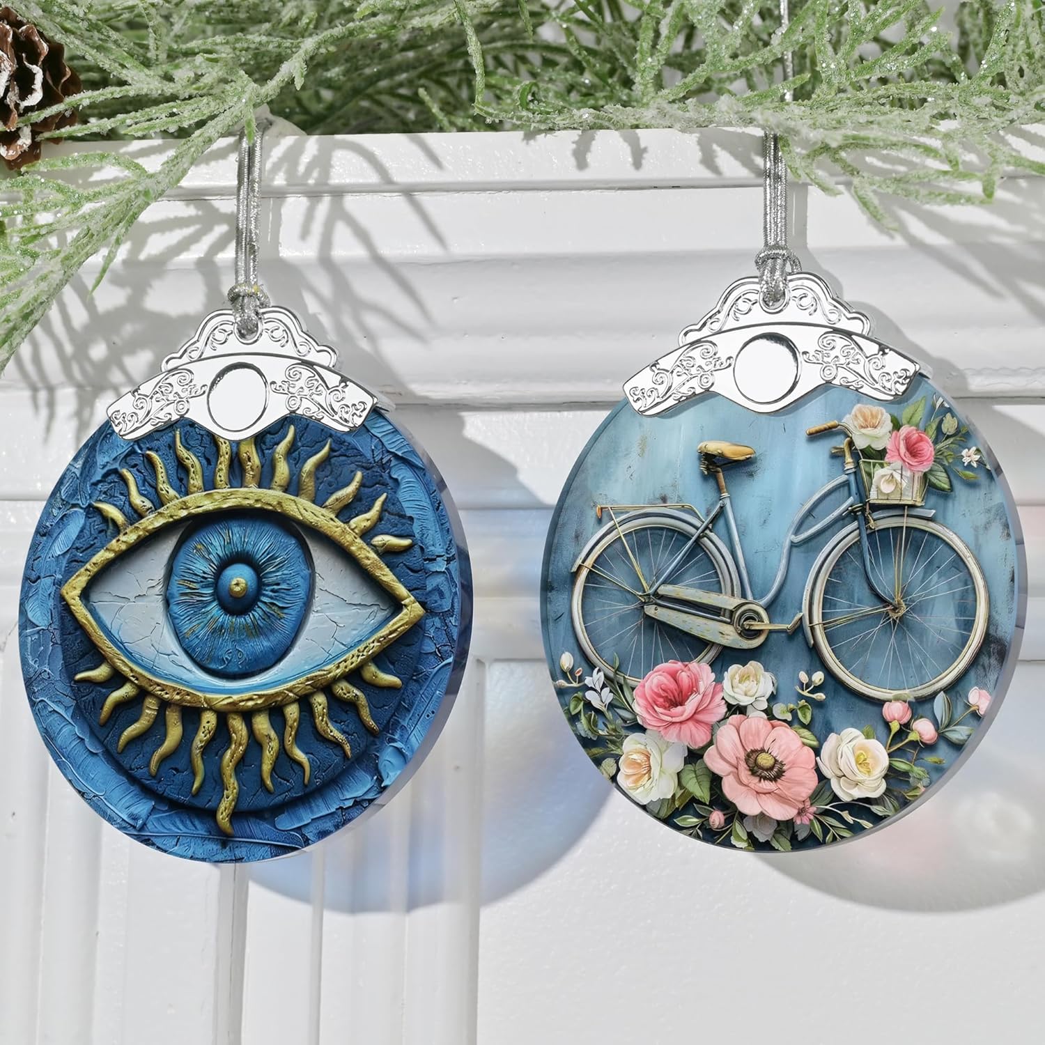 3 Inch Stained Glass Christmas Decoration with Evil Eye