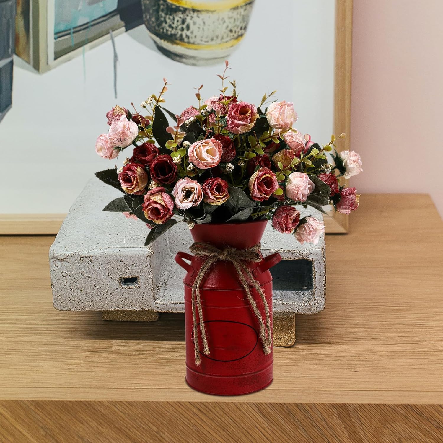 Rustic Galvanized Milk Can Vase Red