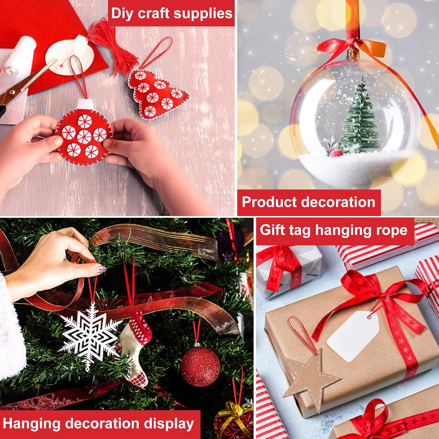Shappy 106 Inch Christmas Ornament Hanger Ribbon Red