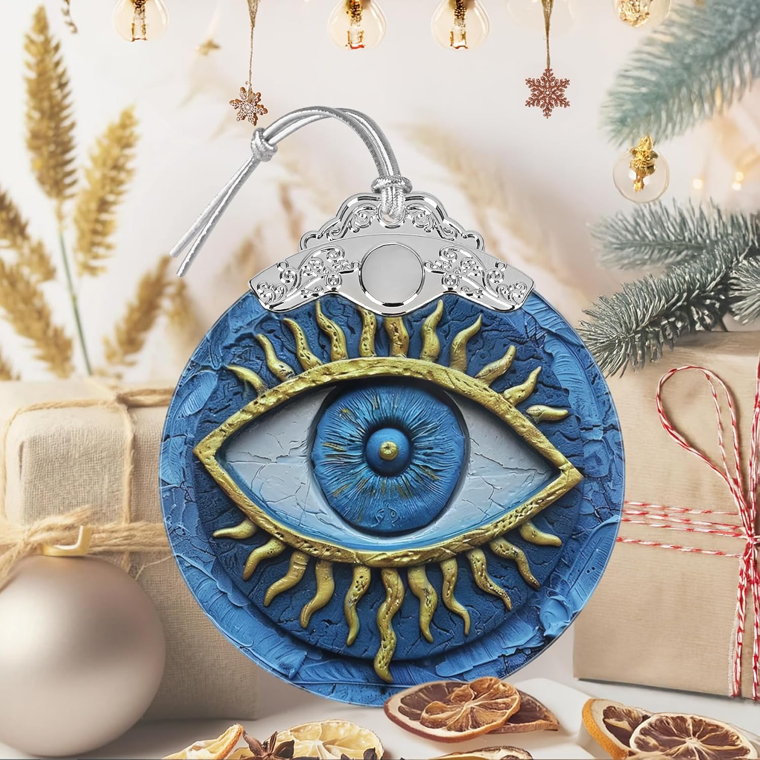 3 Inch Stained Glass Christmas Decoration with Evil Eye