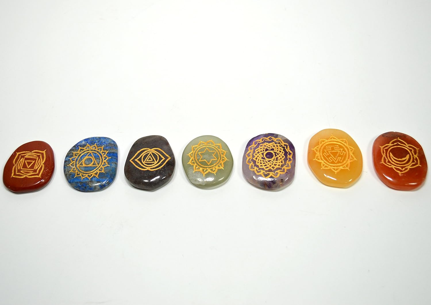 HQRP 7 Chakras Tumbled Crystal Set with Sanskrit Engravings
