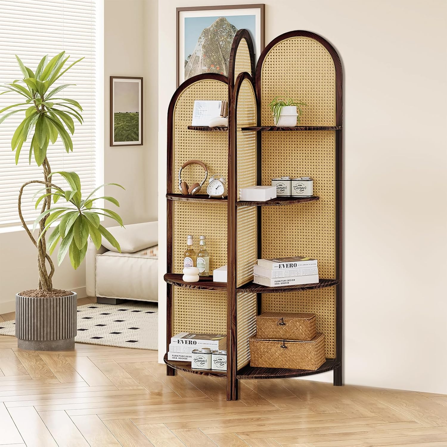 Asnefeli 4-Tier Corner Shelf Stand with Legs Brown