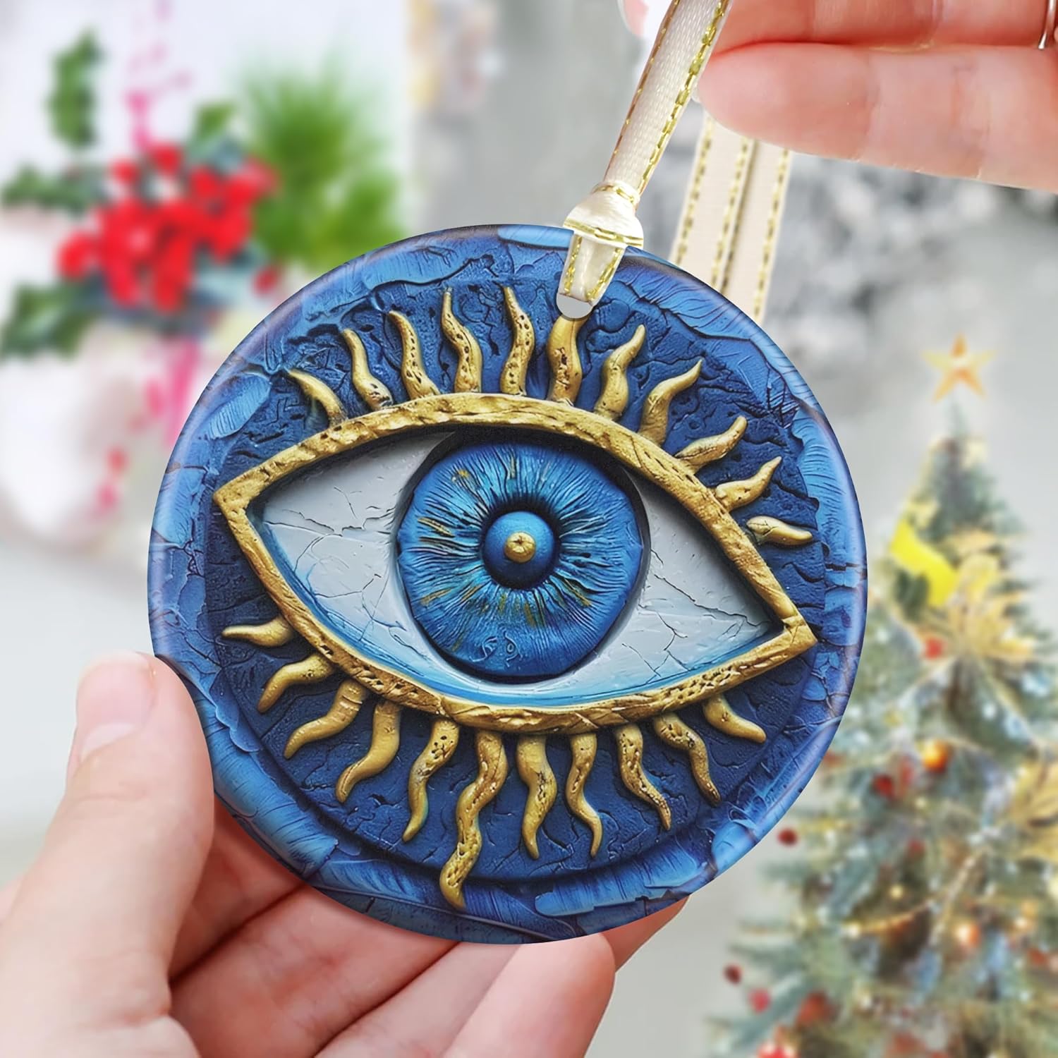 35 Inch Ceramic Greek Evil Eye Christmas Ornament