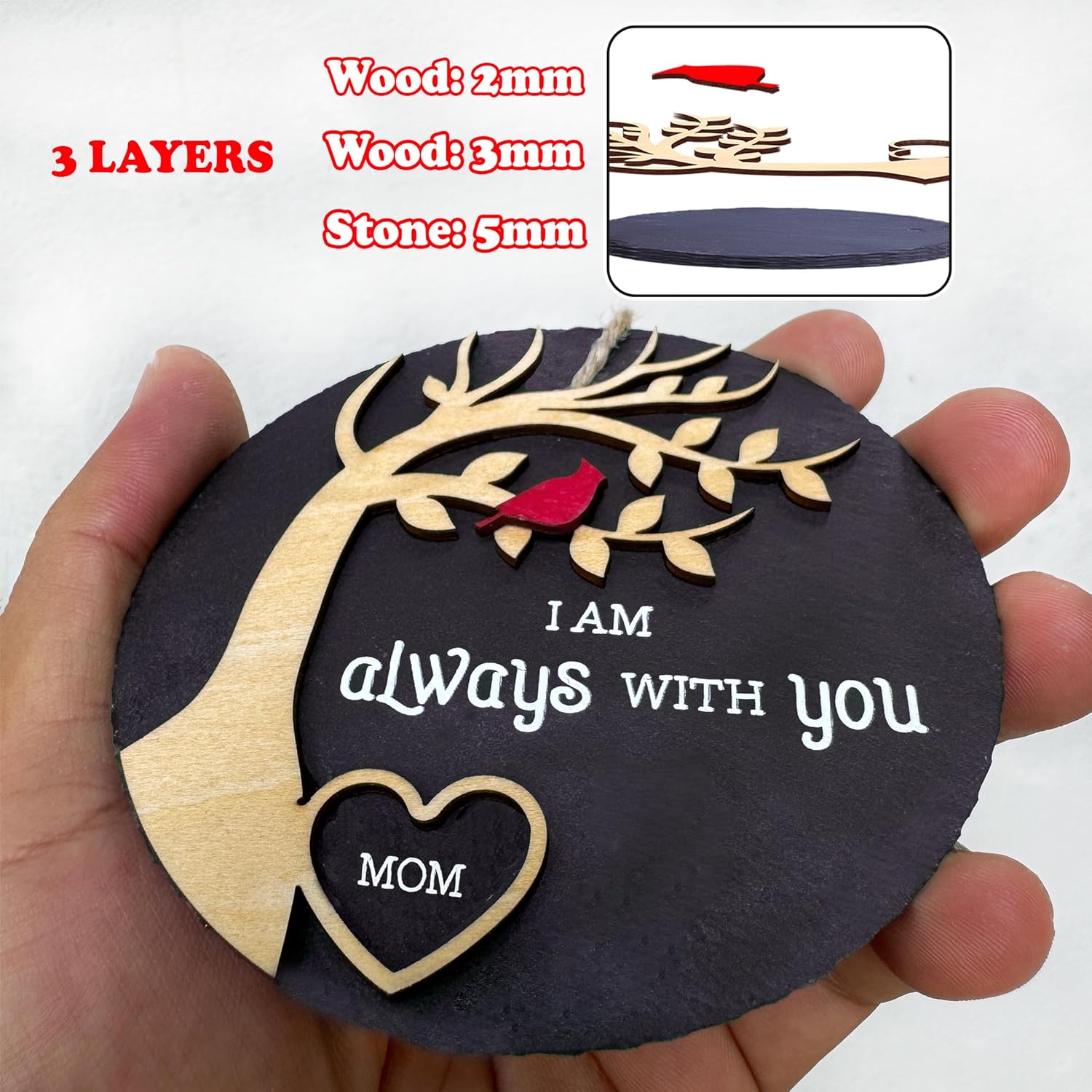 Mom Memorial Ornament Stone Sympathy Gift for Loss of Mother Cardinal Im Always with You Christmas Ornament