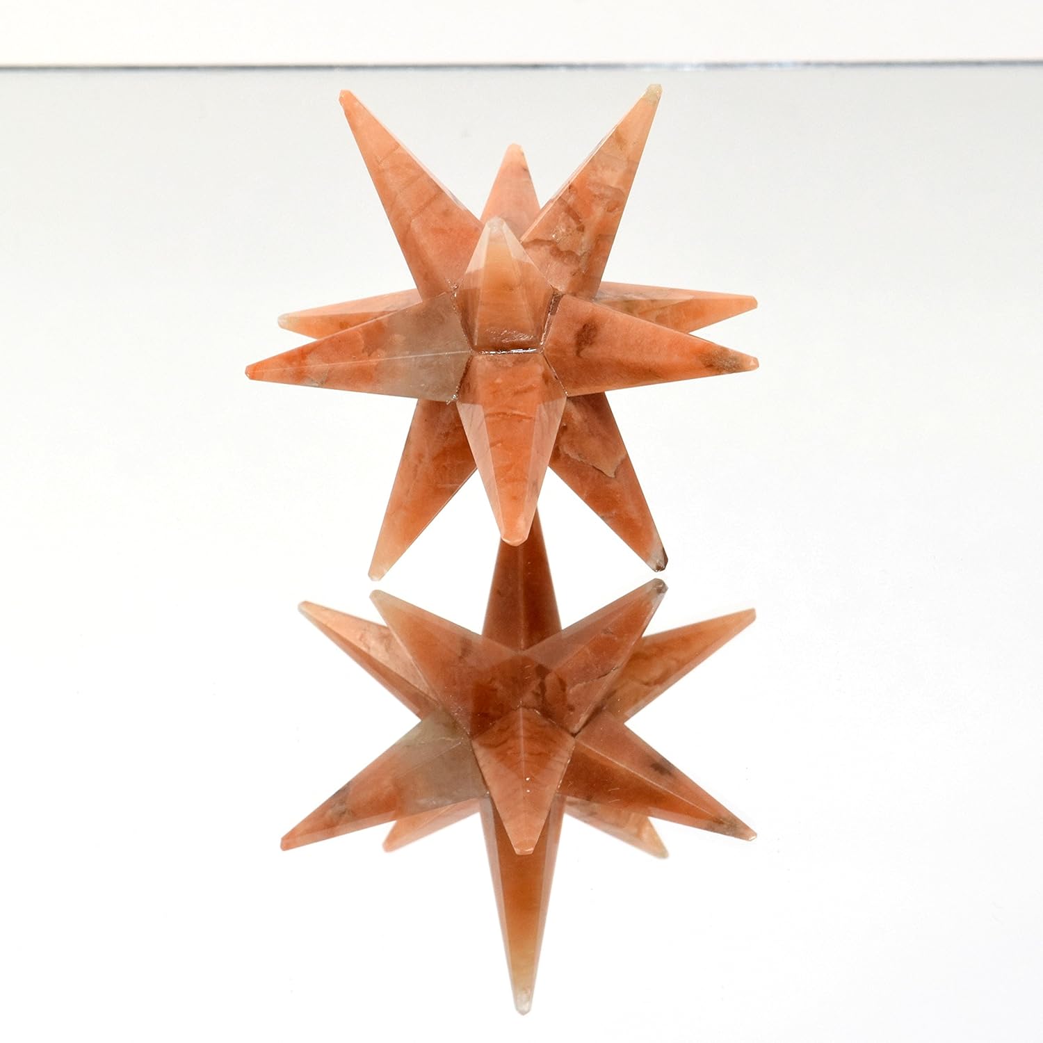 HQRP 72mm 12 Point Peach Moonstone Merkaba Star - India Clear Quartz Cabochon