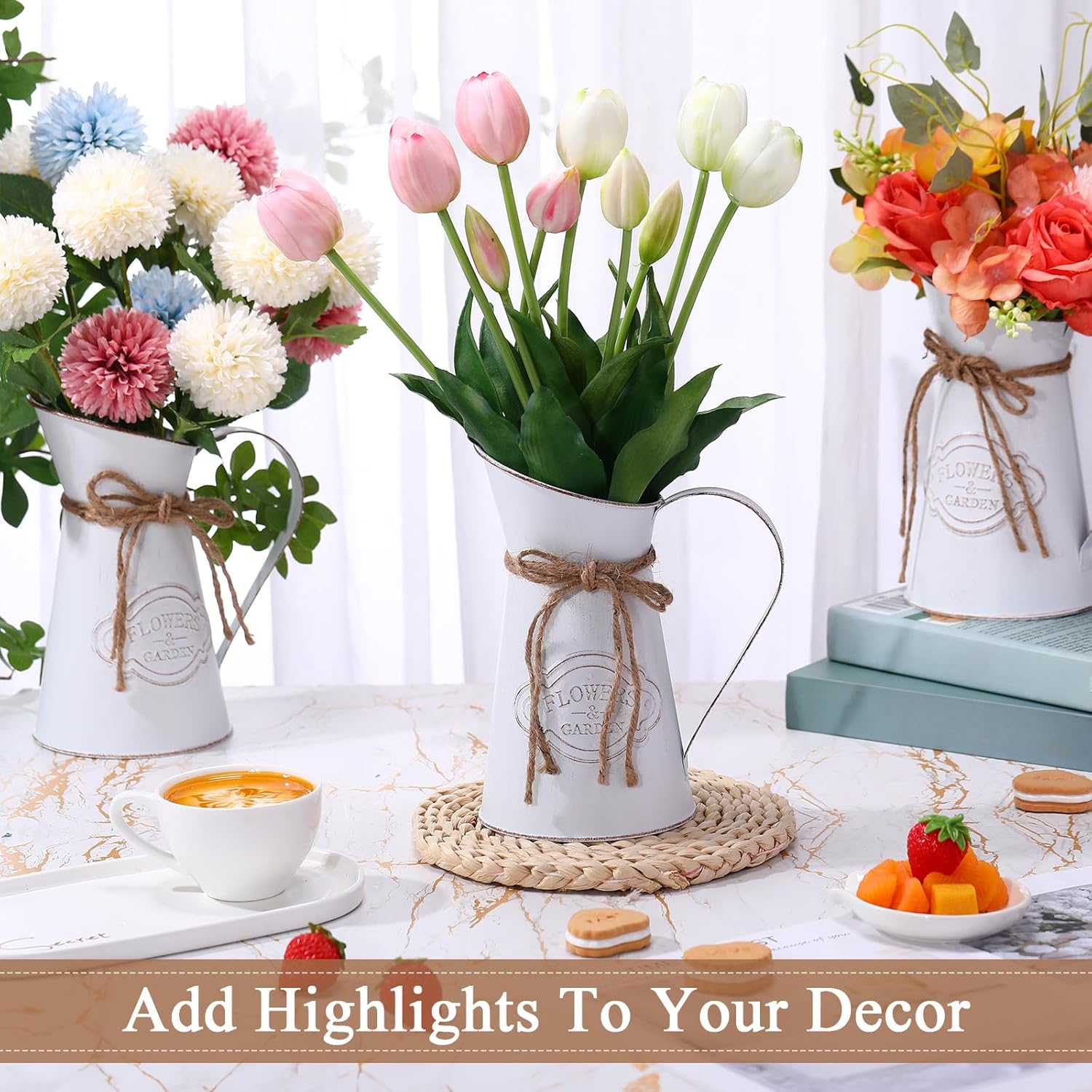 Chumia 2 Pcs Metal Pitcher Vase for Flower Farmhouse Decor