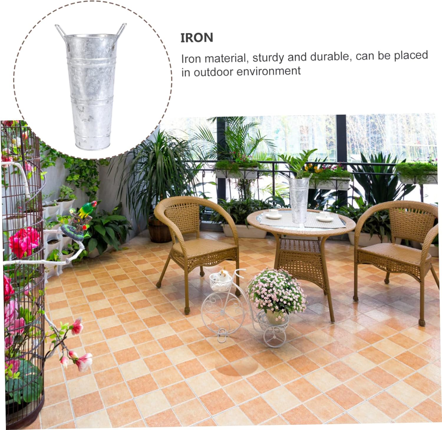 DECHOUS 2 Pcs Vintage Iron Flower Bucket Decor Vase