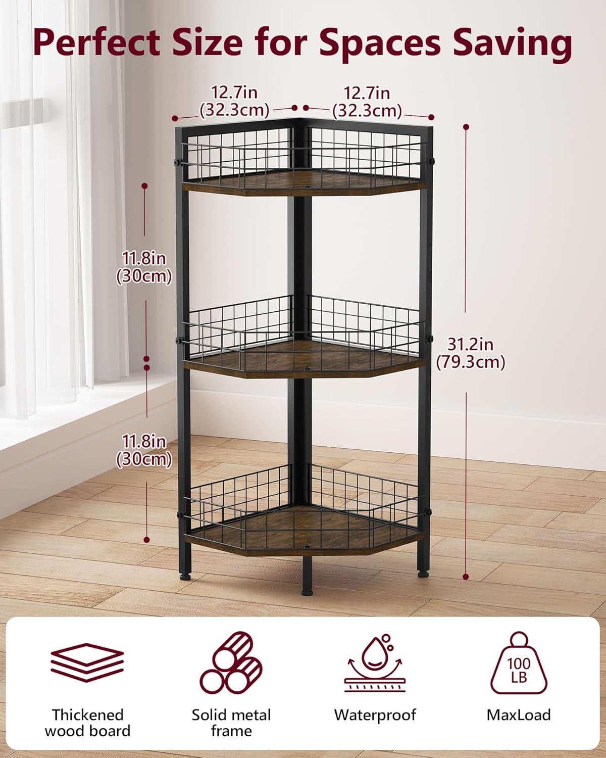 WikLiy 3 Tier Corner Shelf Stand with Metal Grid