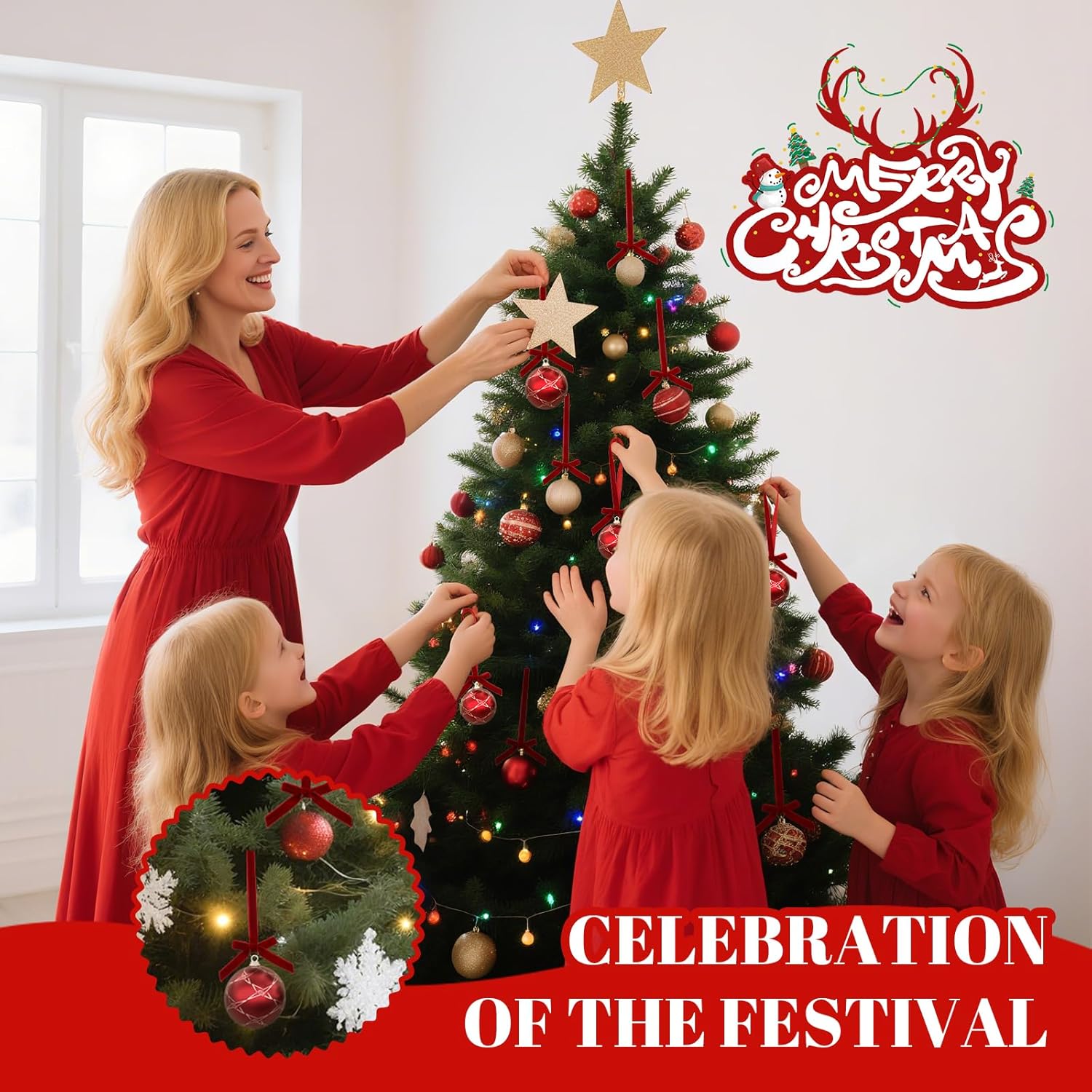 48 Pcs Velvet Christmas Tree Hanging Bows