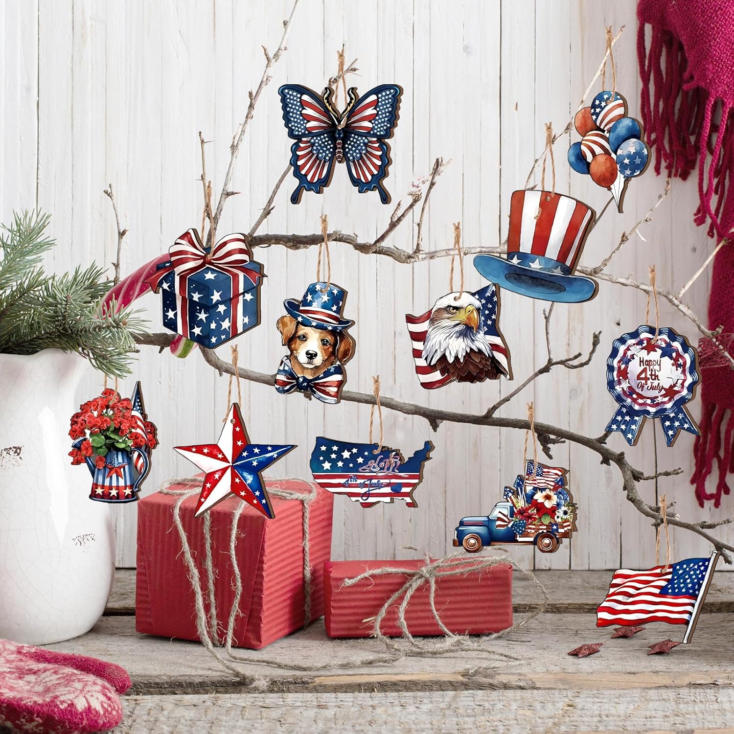 VinTS 36 Pcs 4th of July Wooden Tree Decorations