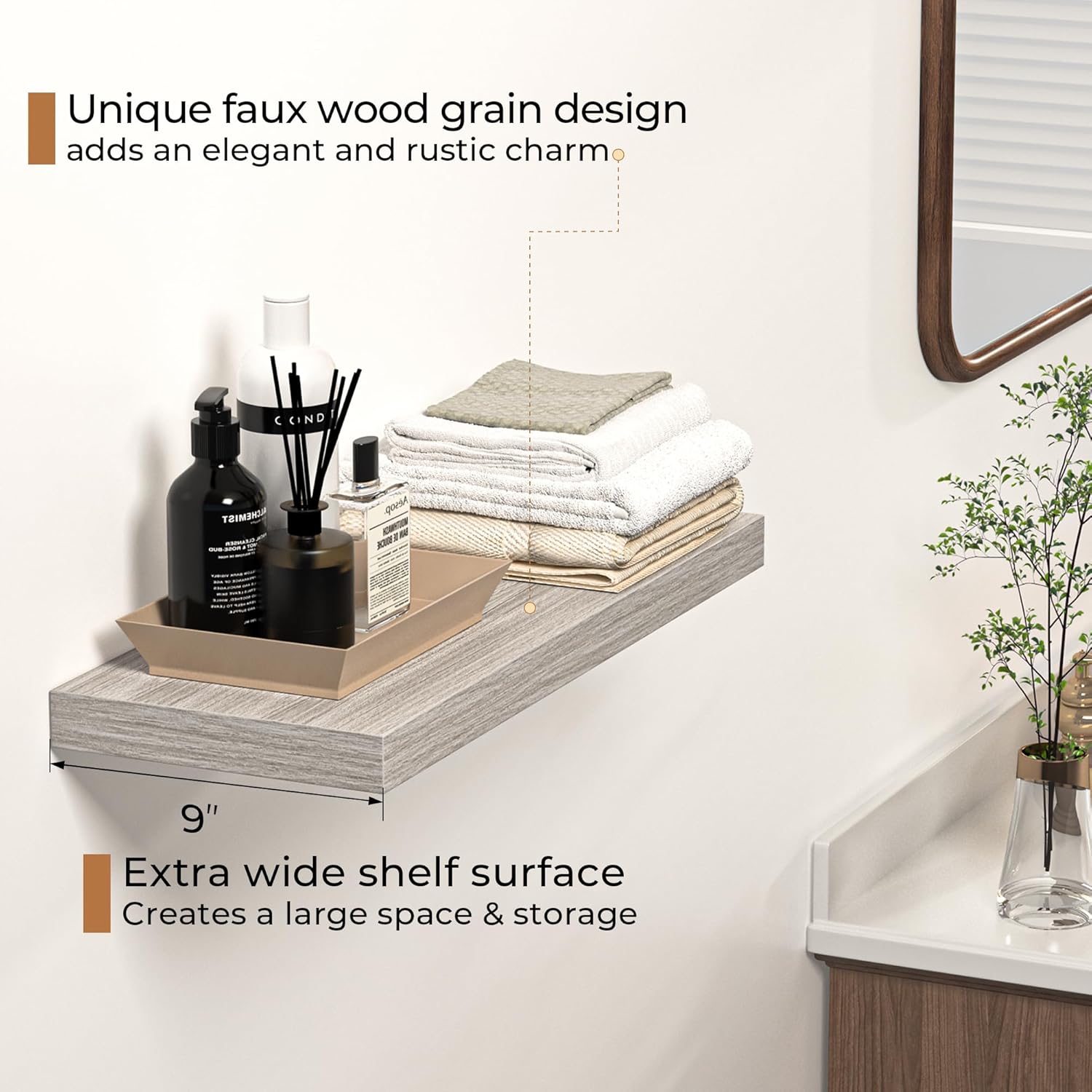 Floating Shelves - 24 Inch Rustic Grey Wooden Wall Shelves - 2 Pack