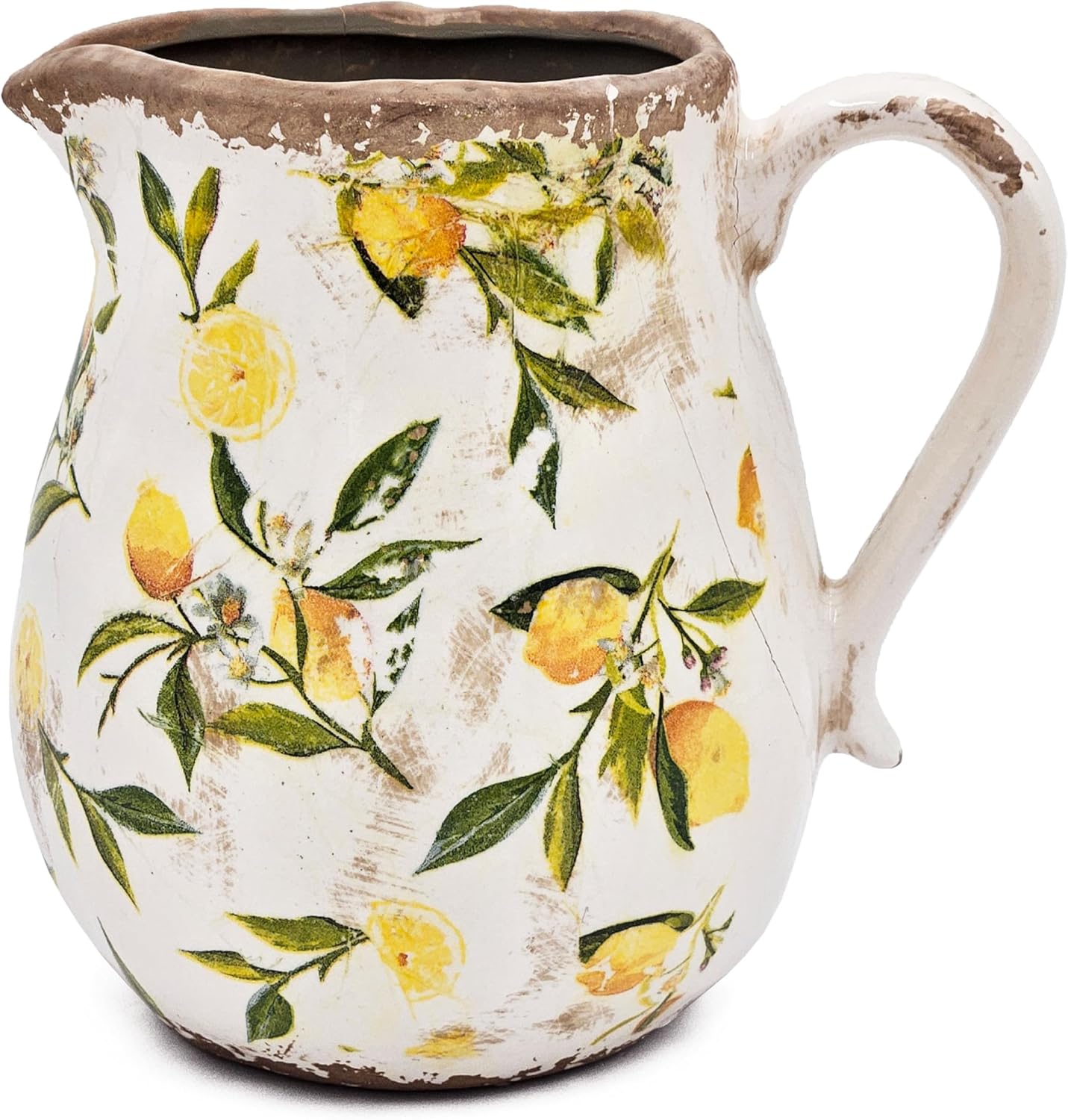 Round Ceramic Pitcher Vase with Lemon Design Farmhouse Accent Vintage Jug 8 x 65 Inches