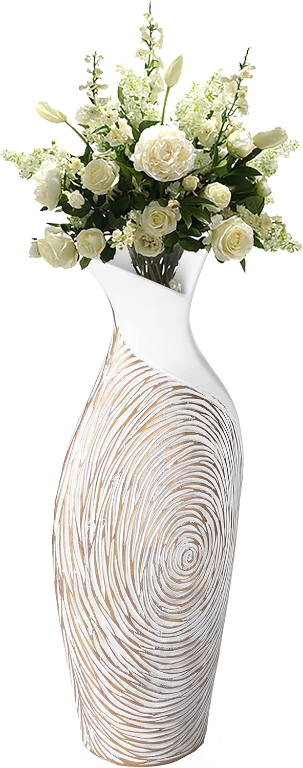 175 Inch Ribbed Ceramic White Vase Modern Design