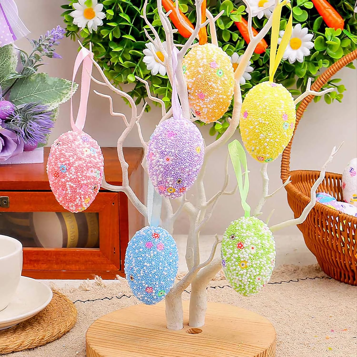12PCS Multicolor Foam Easter Egg Hanging Decorations