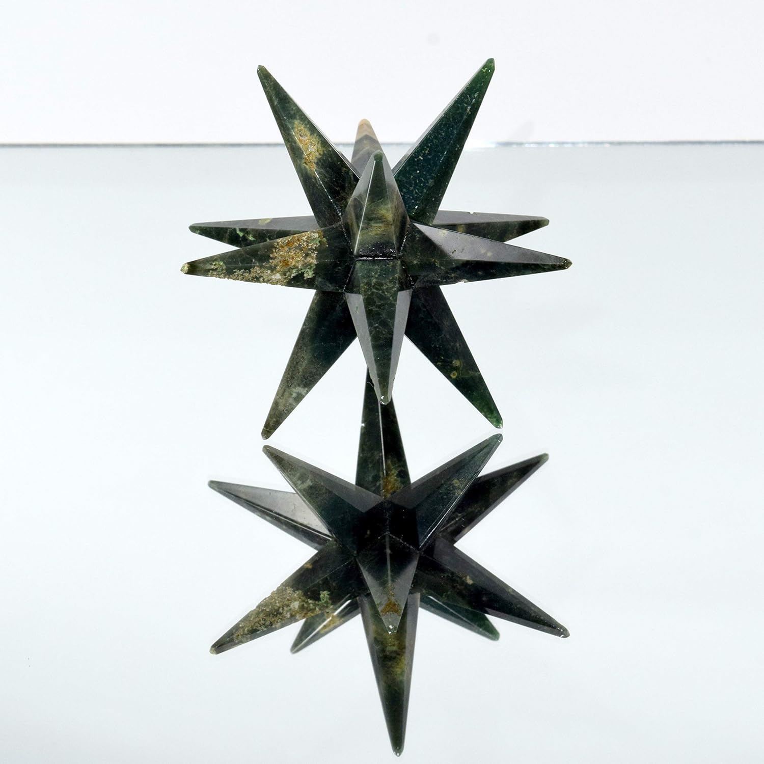 Ocean Jasper 12 Point Star with Clear Quartz Cabochon