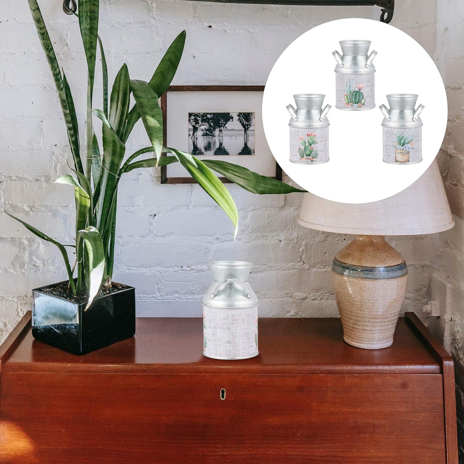 EXCEART 3pcs Shabby Chic Flower Vase Rustic Metal Jug Vintage Farmhouse Decor