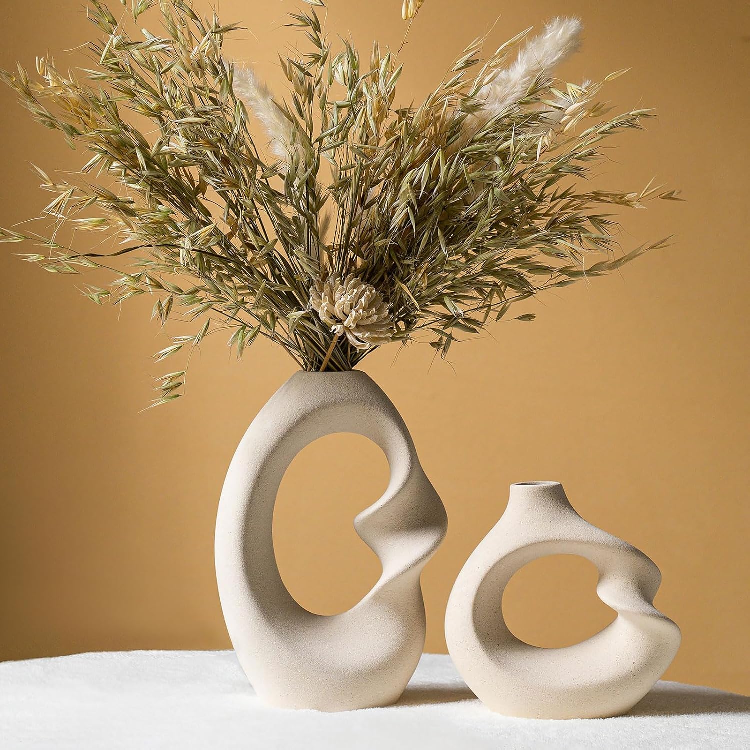 Modern White Ceramic Vase Set of 2 for Home Decor
