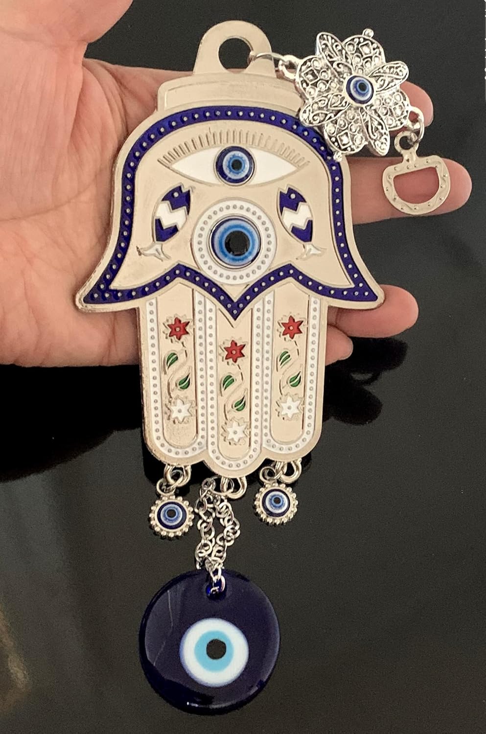 Turkish Blue Evil Eye Hamsa Hand Wall Hanging Decor - Retro Design