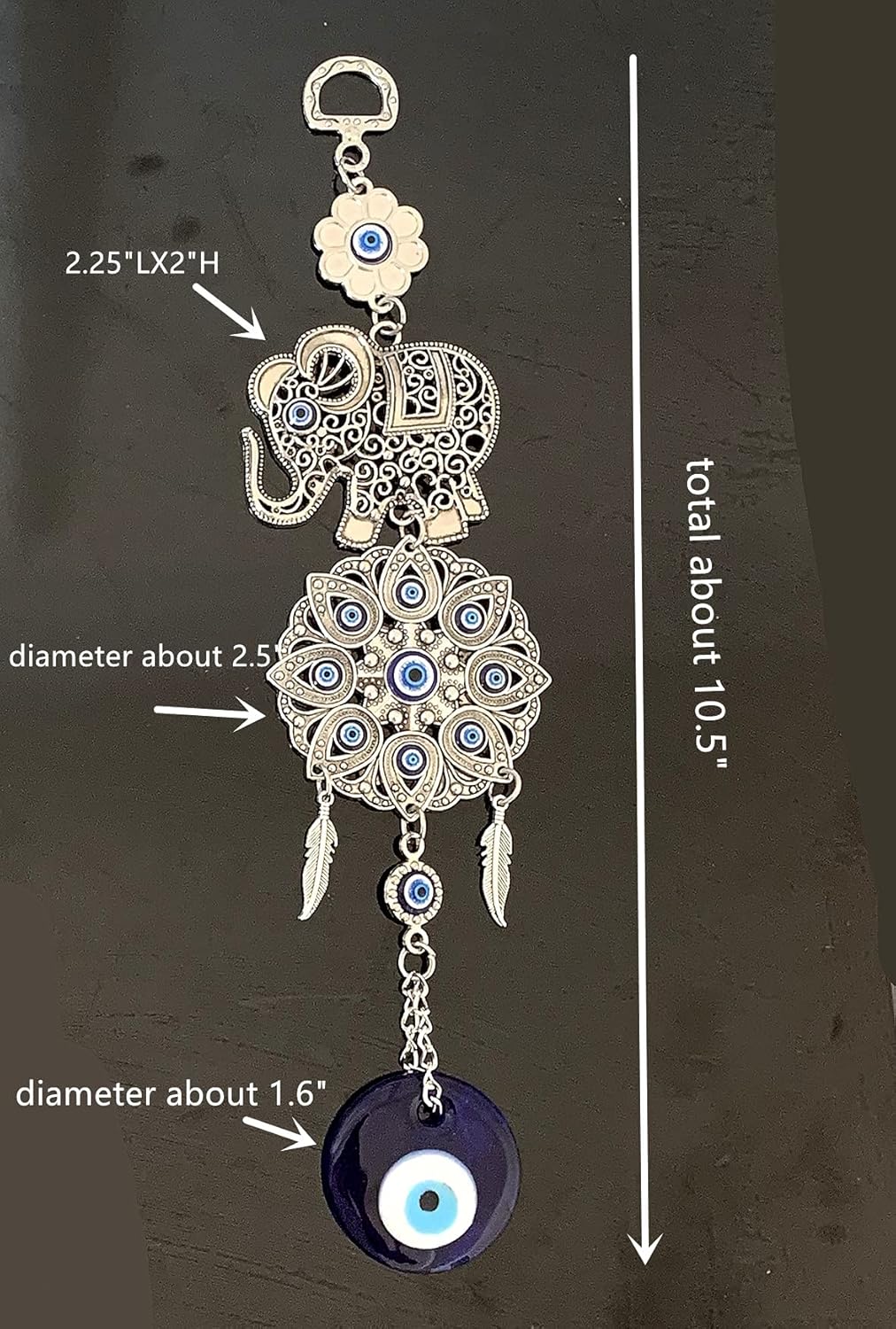 Betterdecor Turkish Blue Evil Eye with Lucky Elephant Wall Hanging Decor Amulet