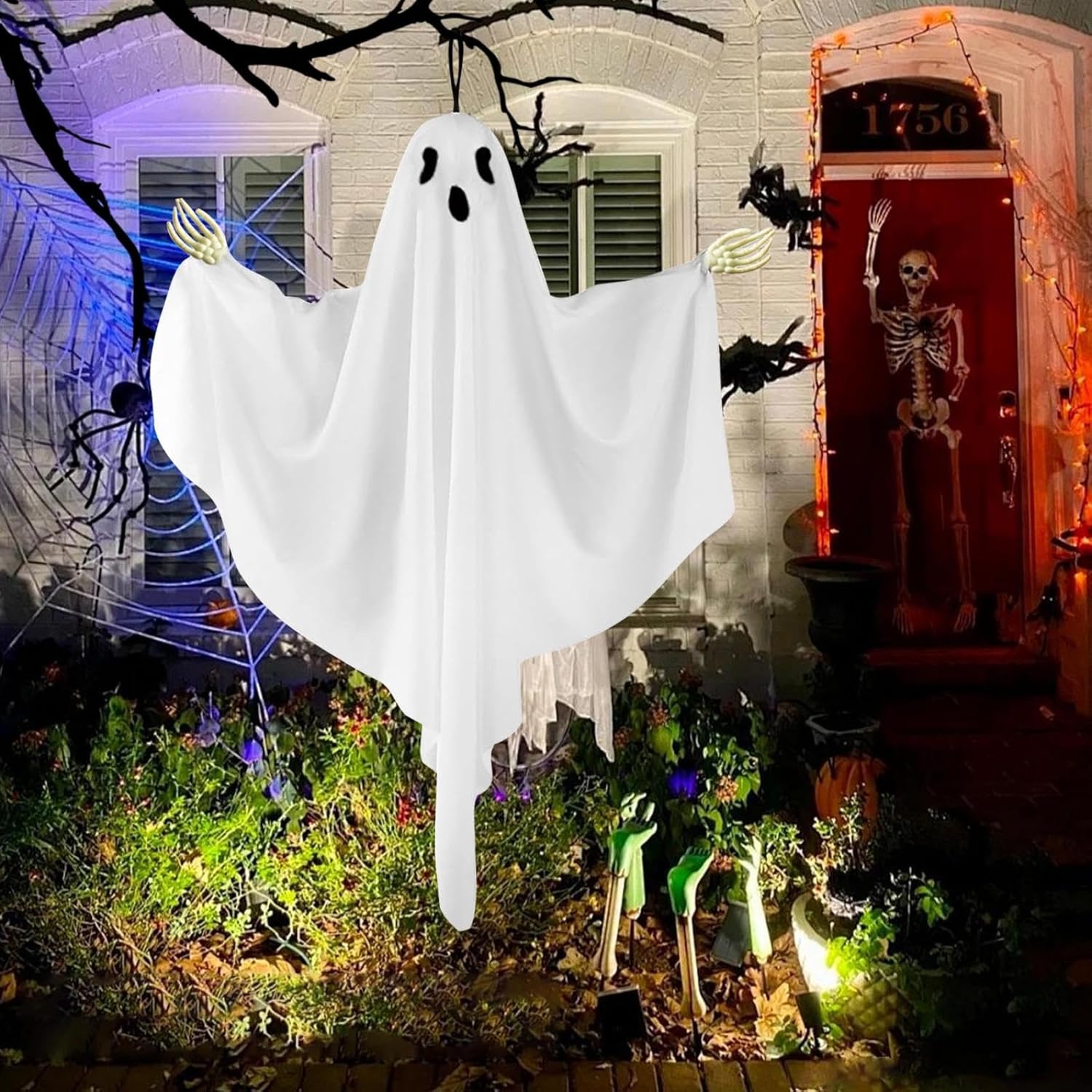 Halloween Ghost Hanging Ornament with Hand Bones