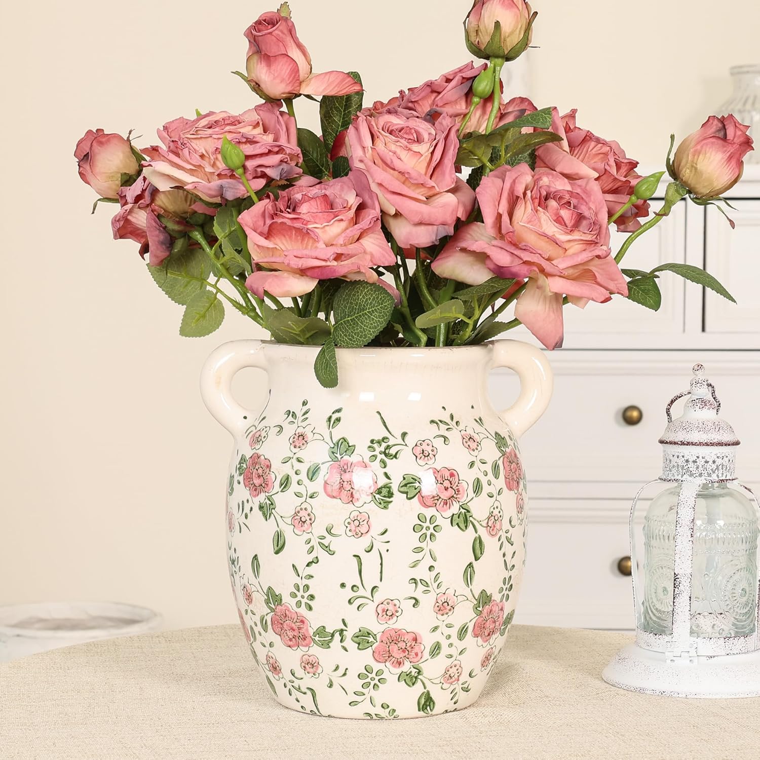 Ronasip Floral Farmhouse Ceramic Vase with Rustic Design