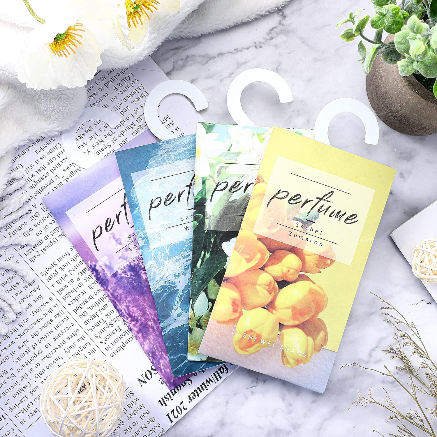 24 Pcs Hanging Closet Deodorizer Scented Sachets with Lavender Jasmine Waves Tulip