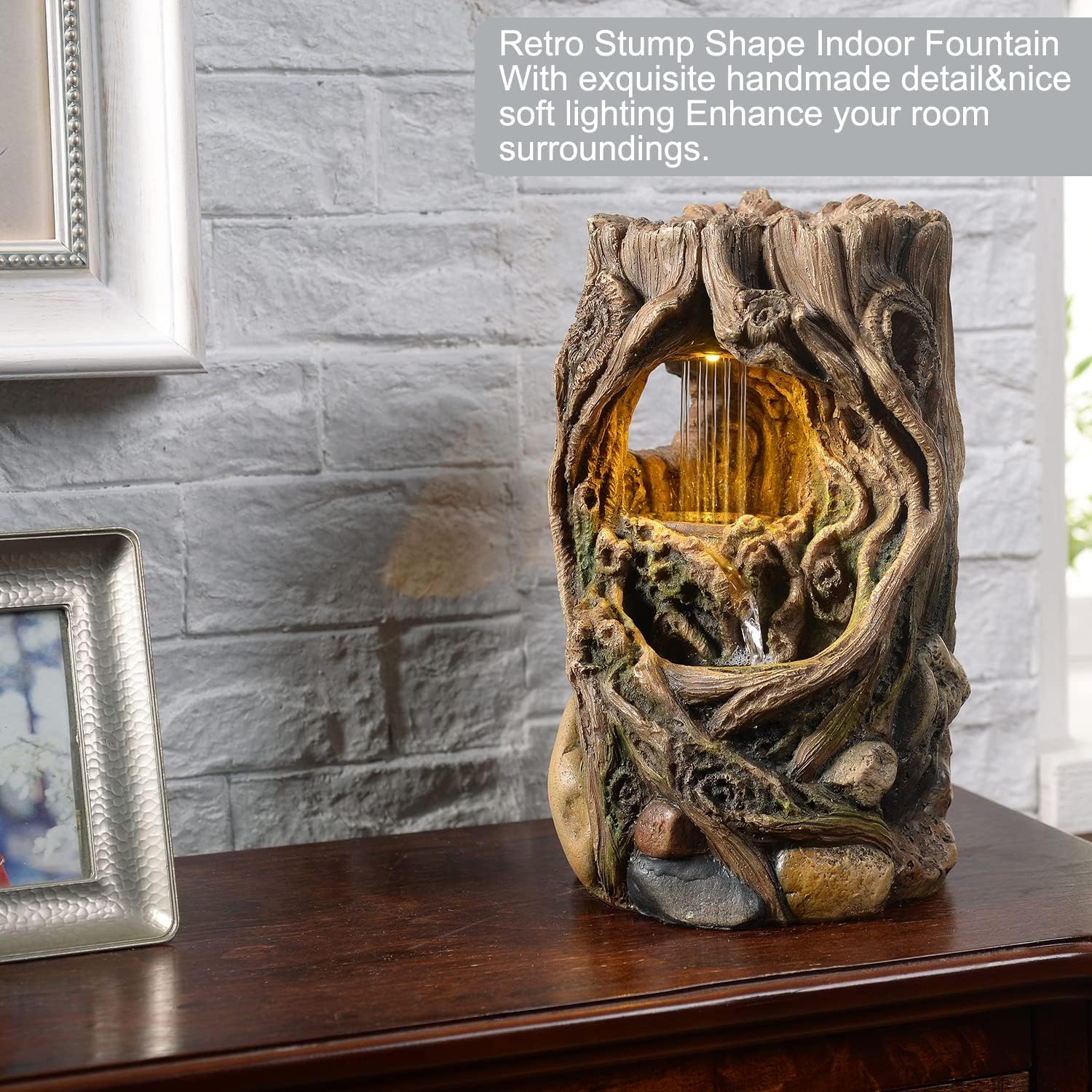 Kalona Tabletop Fountain with Artistic Stump Design