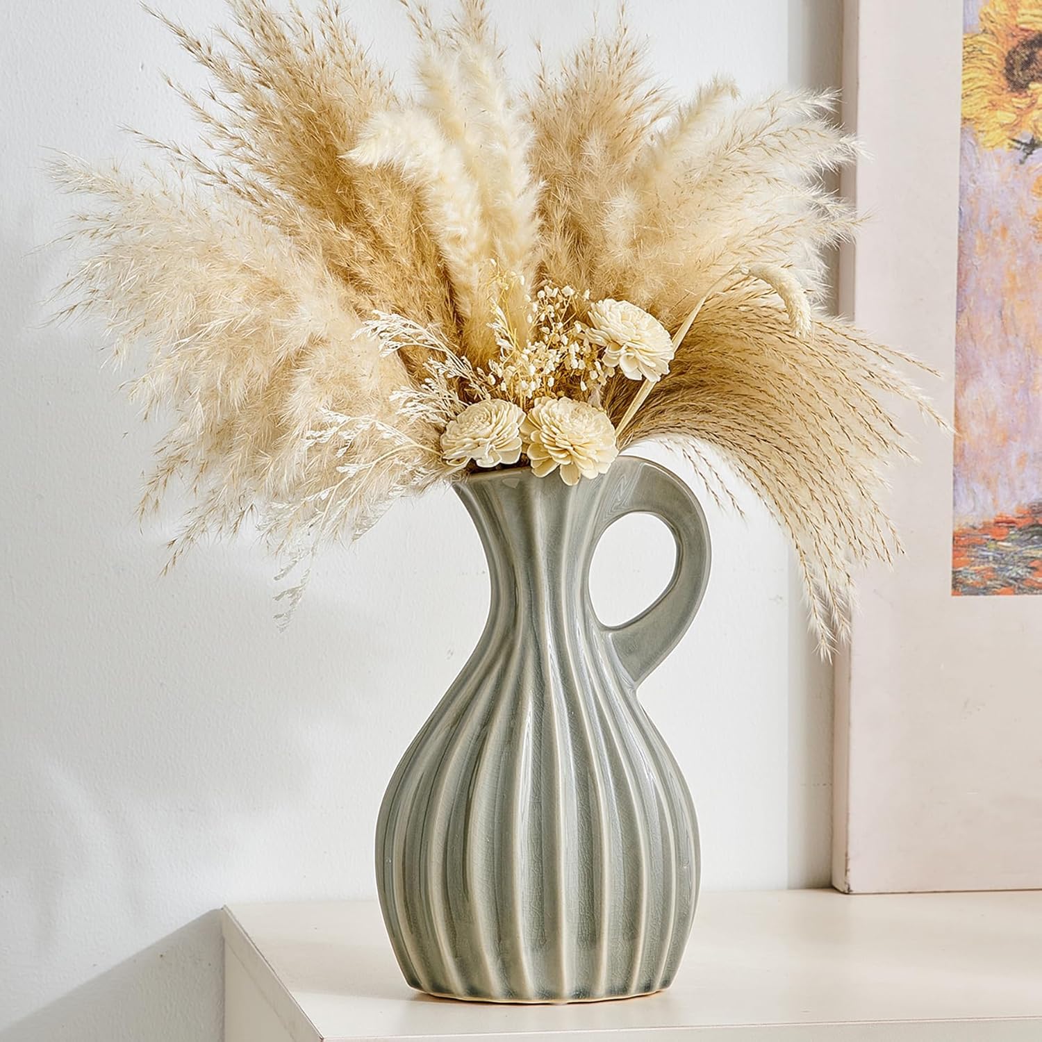 Octdays Grey Ceramic Pitcher Vase for Home Decor